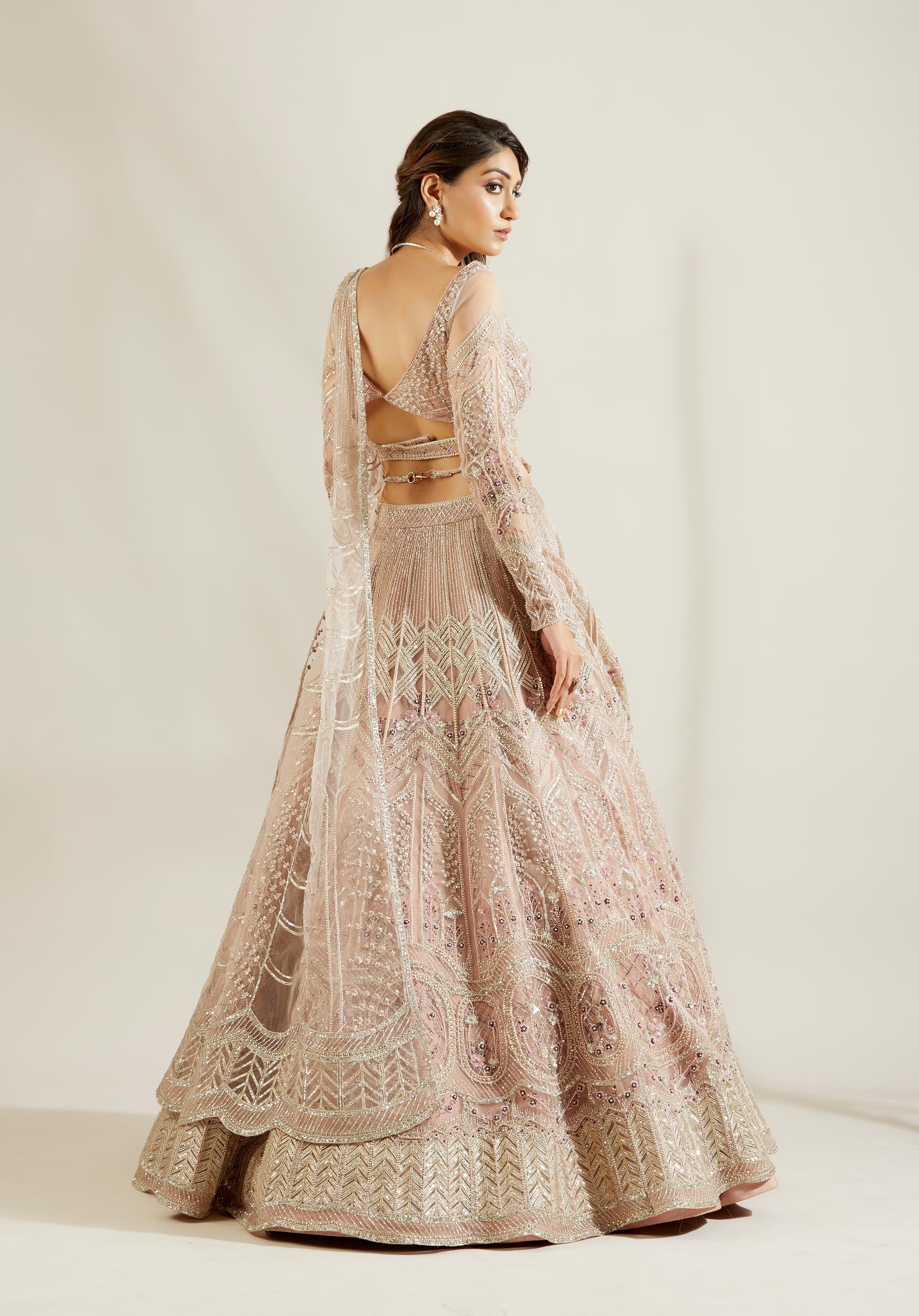 Silver Mauvish Glass Lehenga