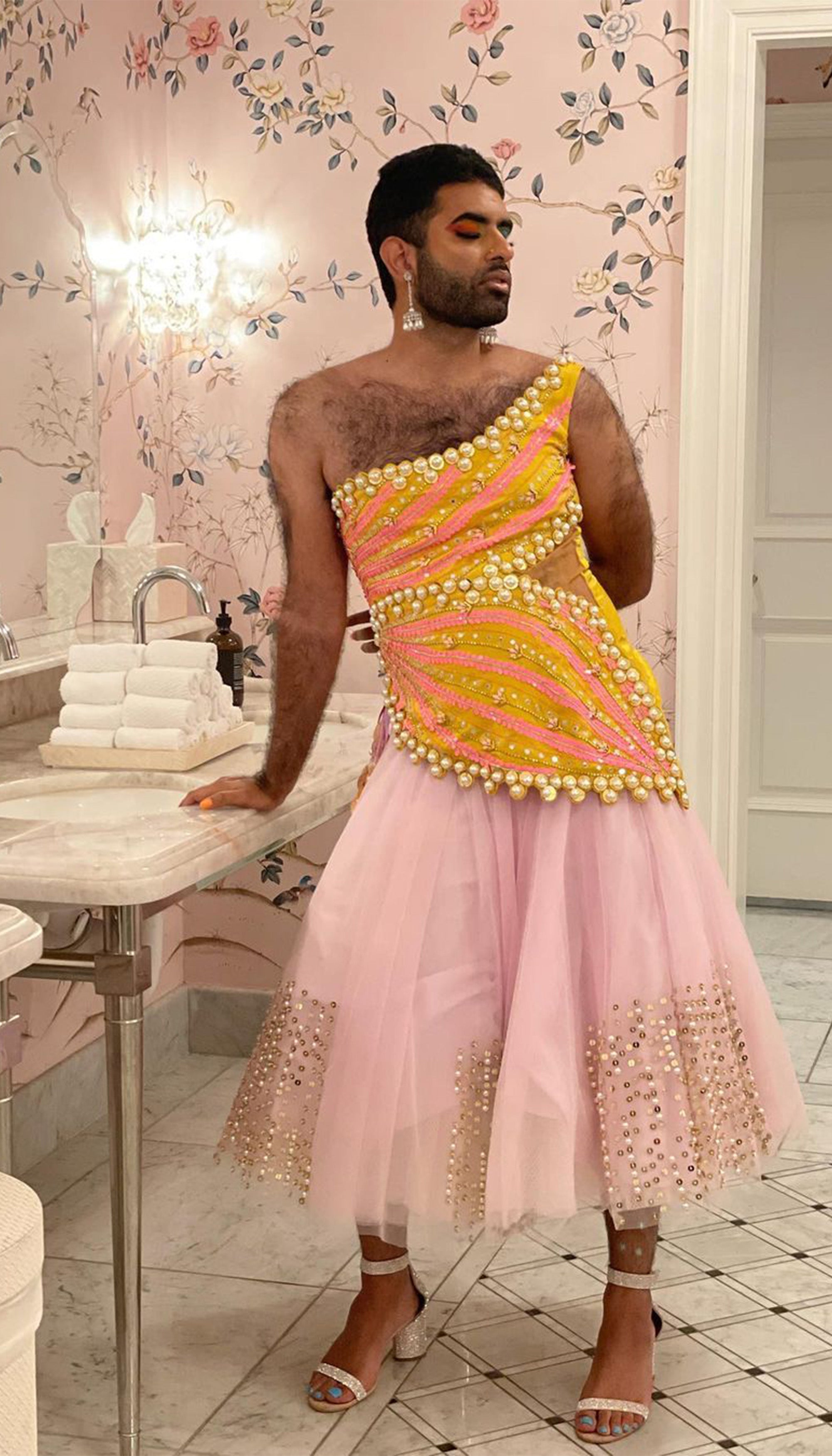 Now We Can Only Dance - Lilac And Yellow Embellished Half Lehenga Set