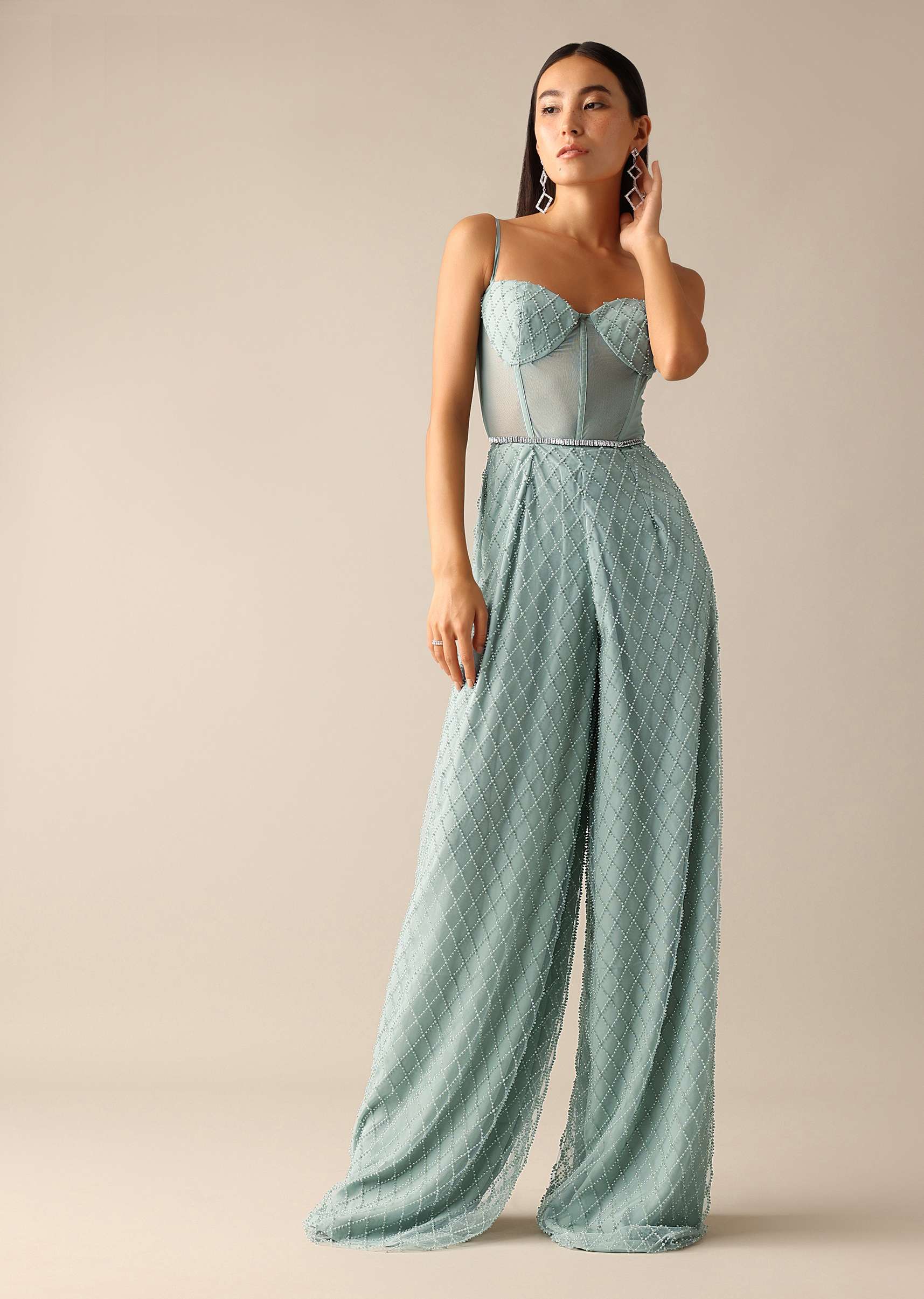 Blue Corset Style Sequin Jumpsuit