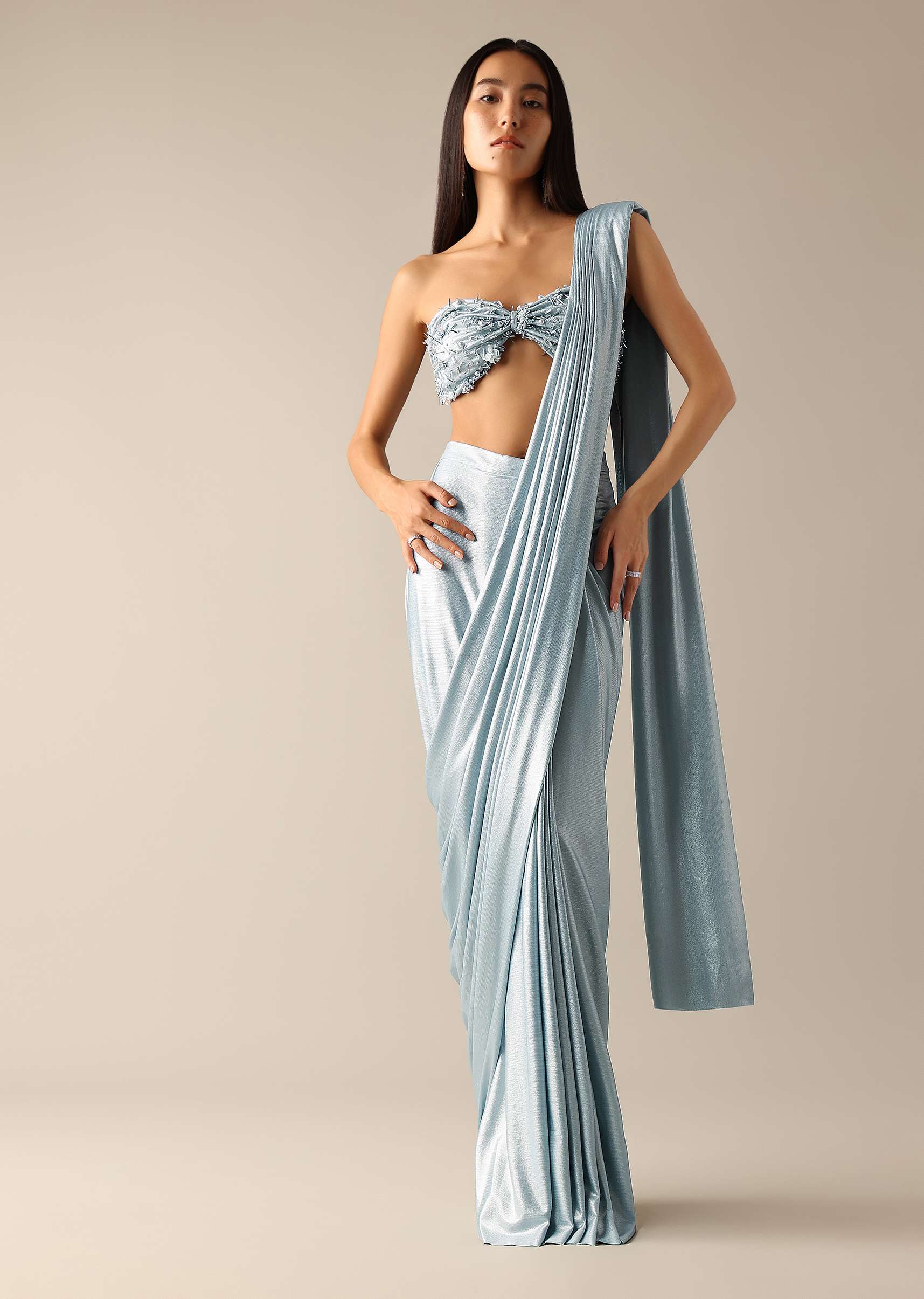 Blue Sequin Tube With Pre-Stiched Saree