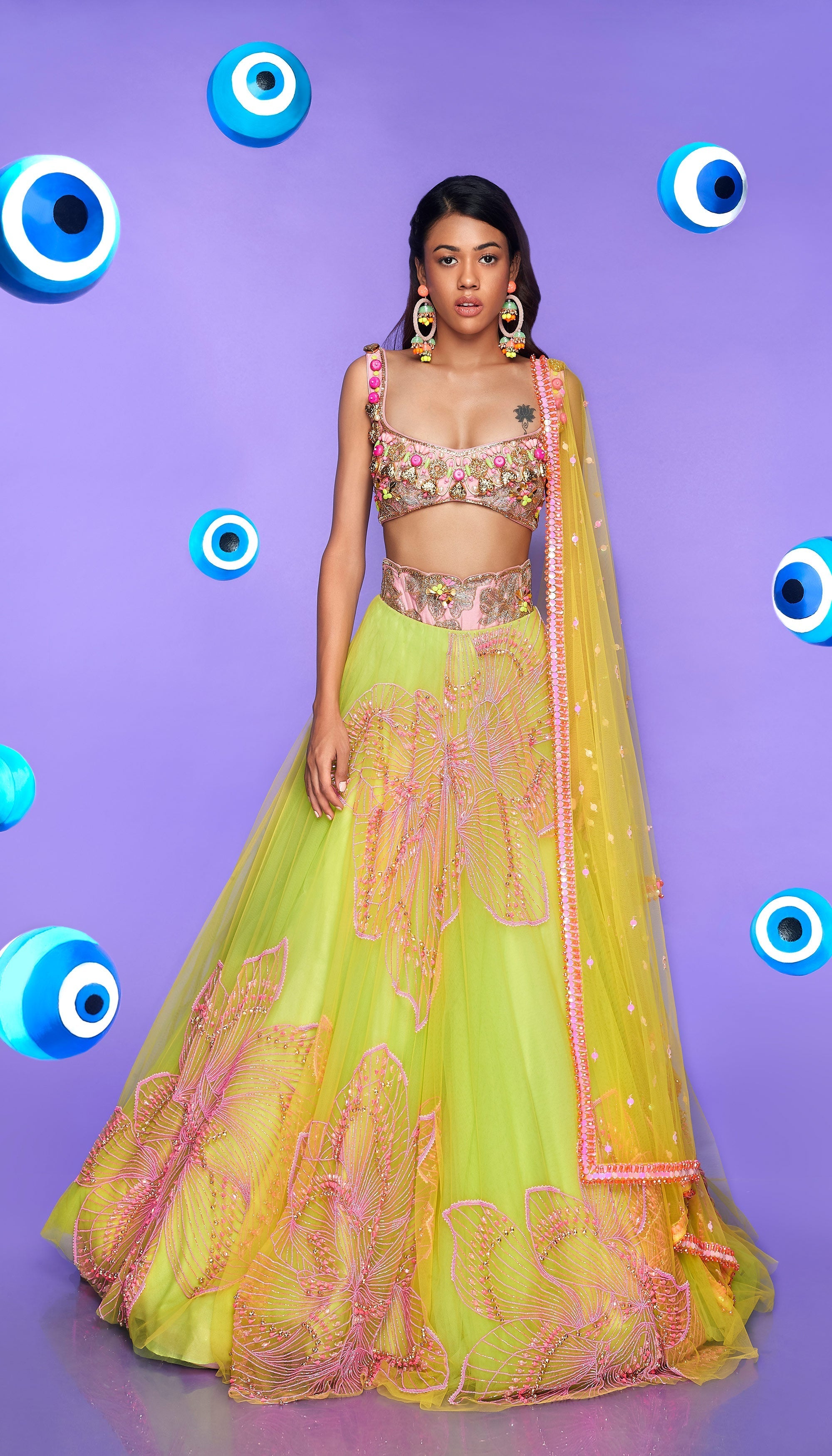 Meghna Kaur - Lime Embellished Lehenga Set