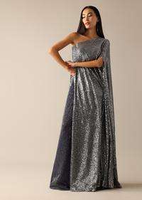 Grey One-Shoulder Sequin Tunic With Palazzo Pants