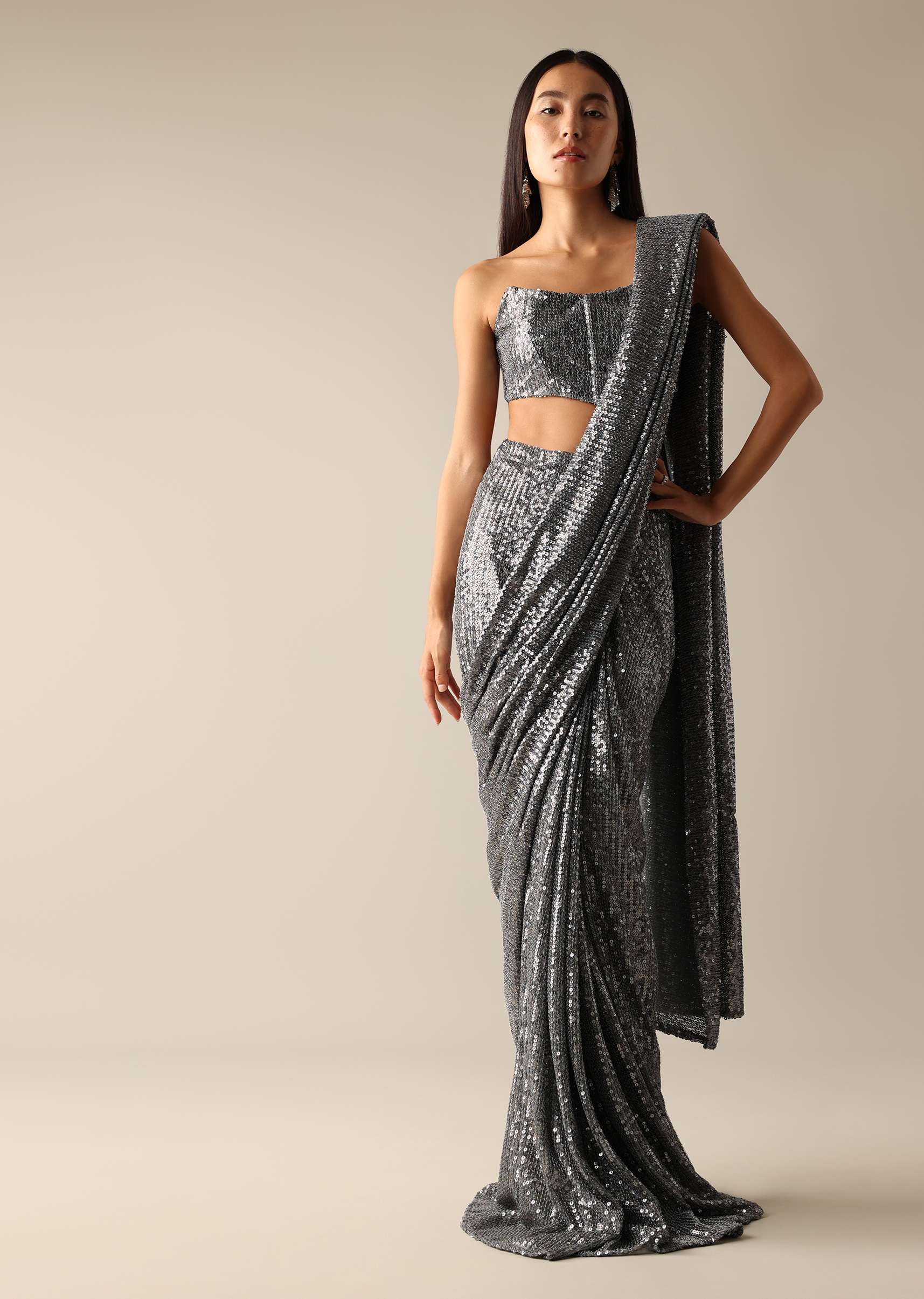 Off shoulder blouse with silk saree online