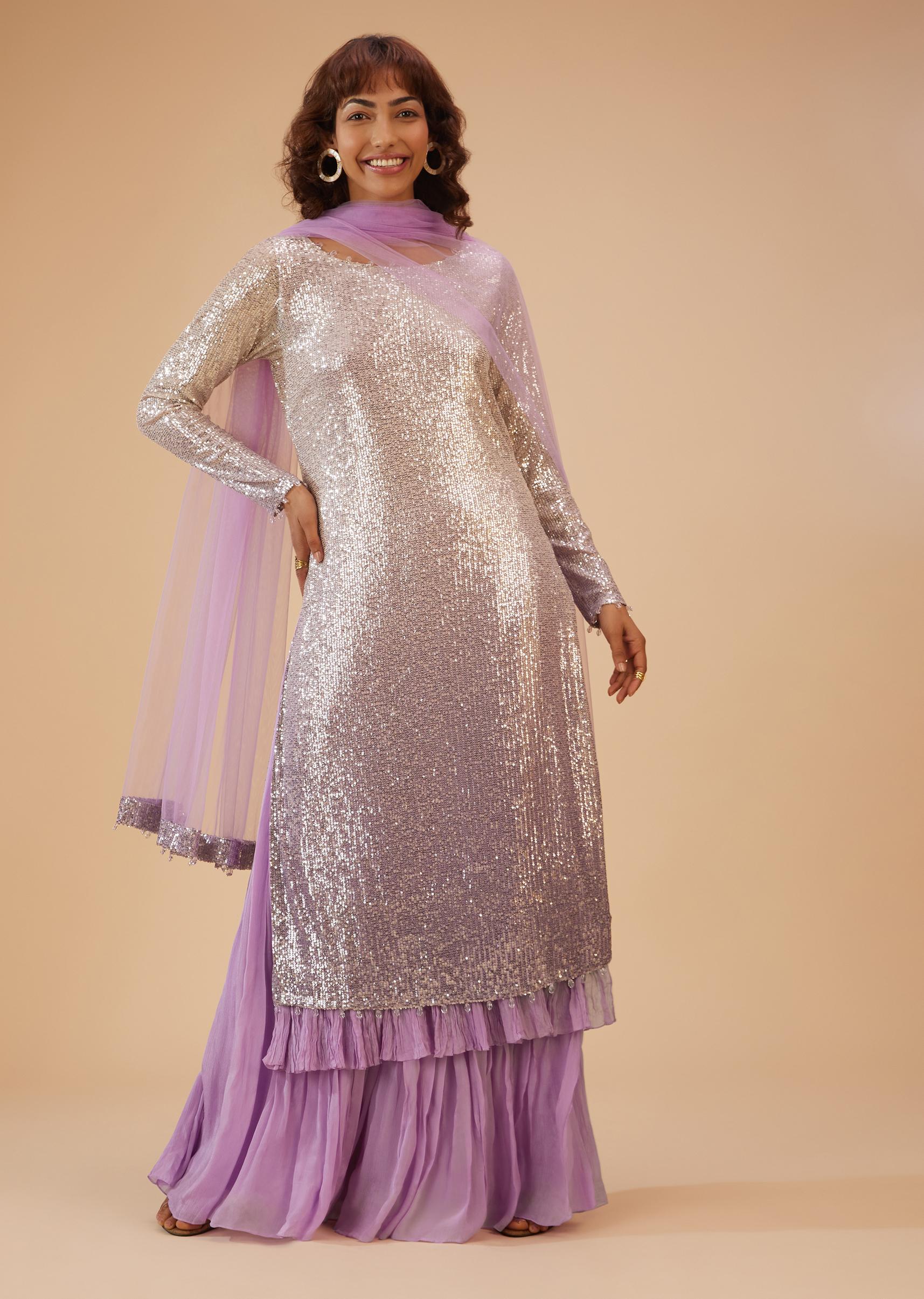 Kalki Fashion,SG114719,Lilac Purple Palazzo Suit Set In Sequin