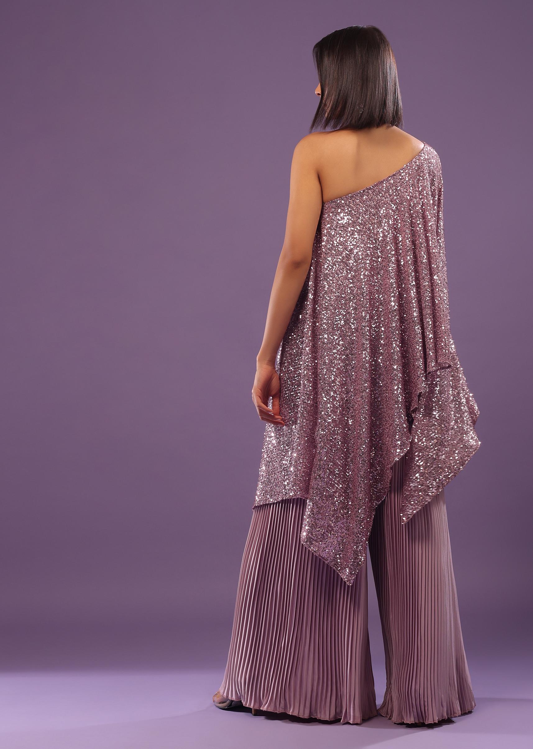 Kalki Fashion,SG135176,Lilac Purple Palazzo Top Set In Sequins And Pleated Satin