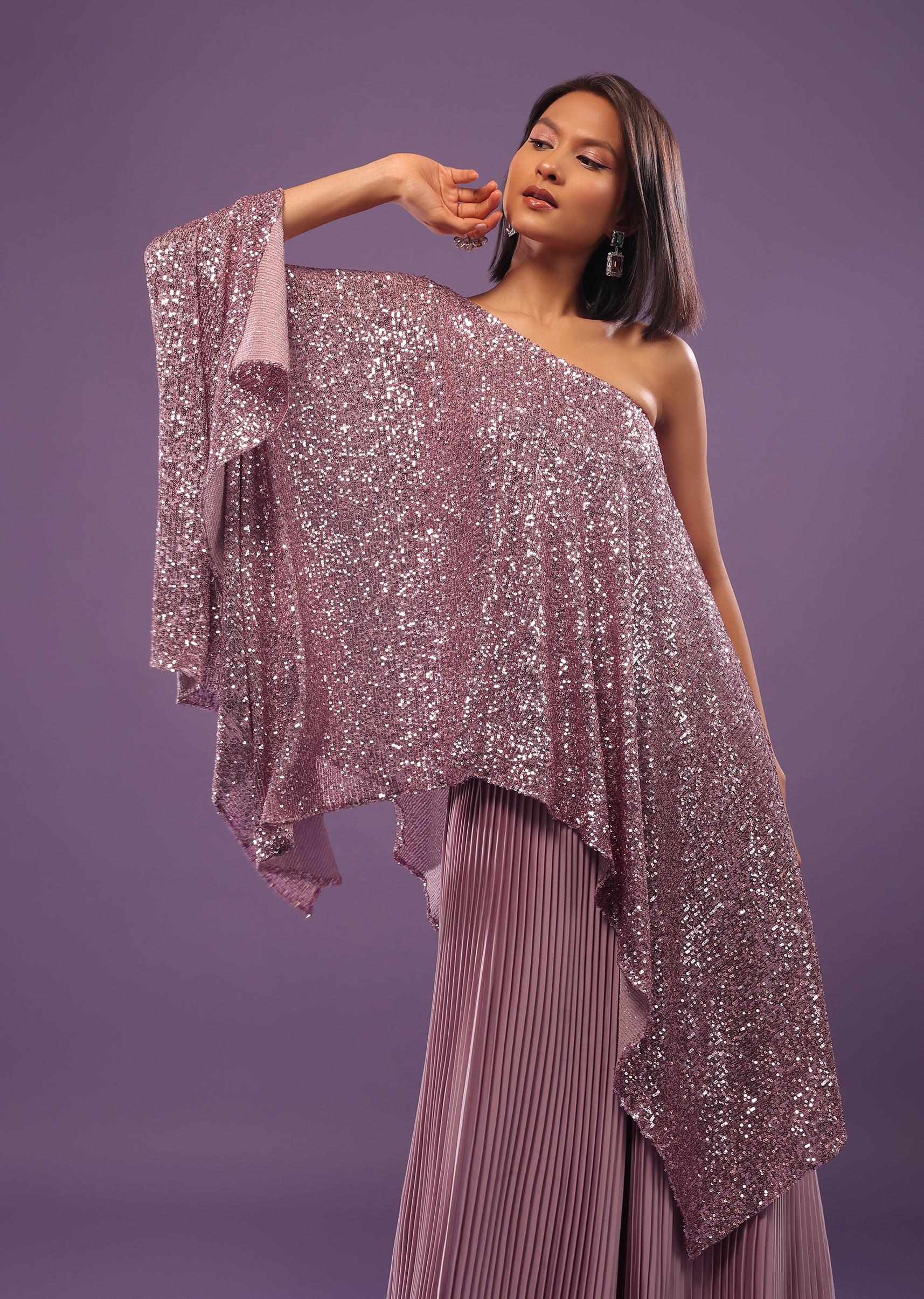 Kalki Fashion,SG135176,Lilac Purple Palazzo Top Set In Sequins And Pleated Satin