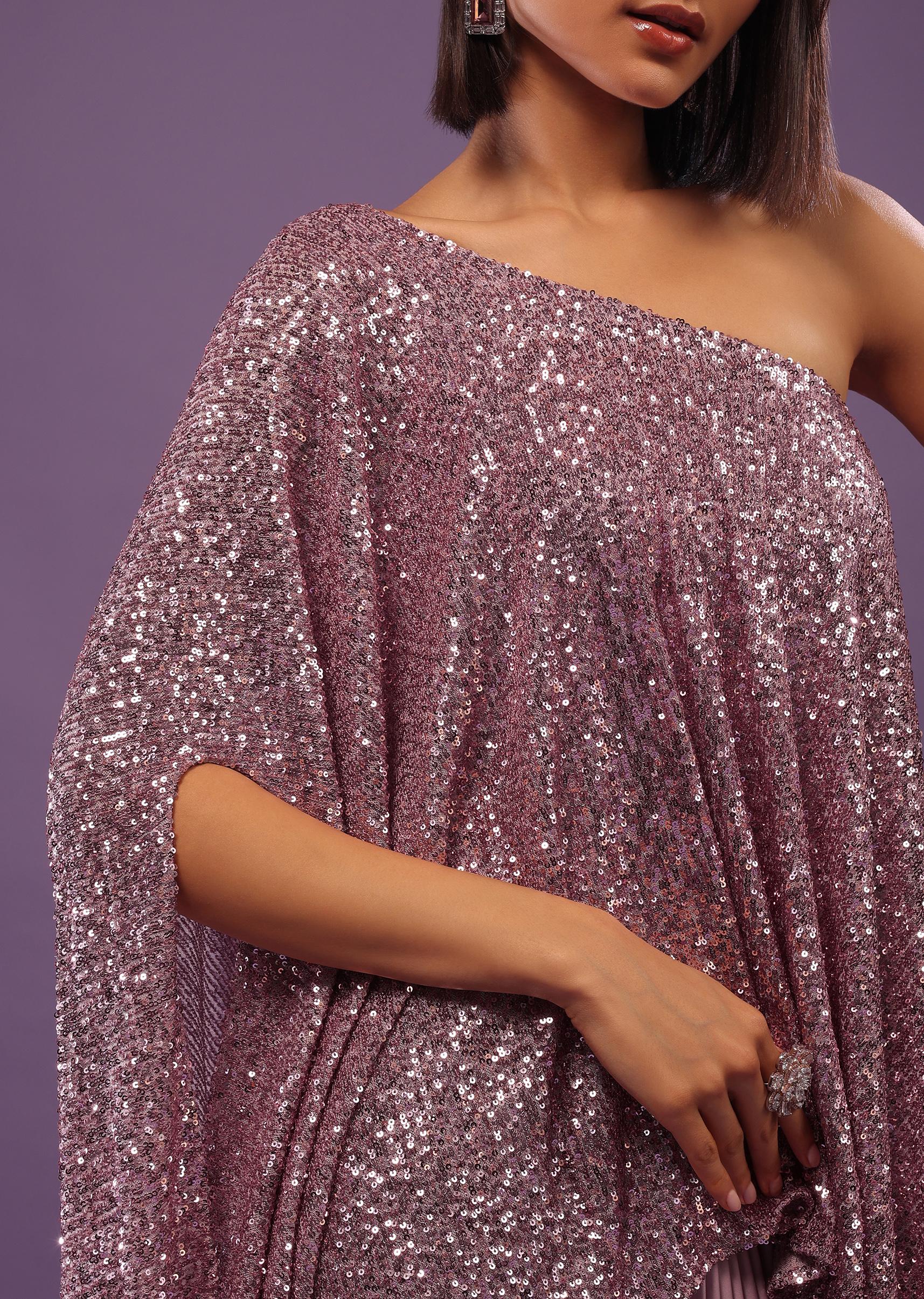 Kalki Fashion,SG135176,Lilac Purple Palazzo Top Set In Sequins And Pleated Satin