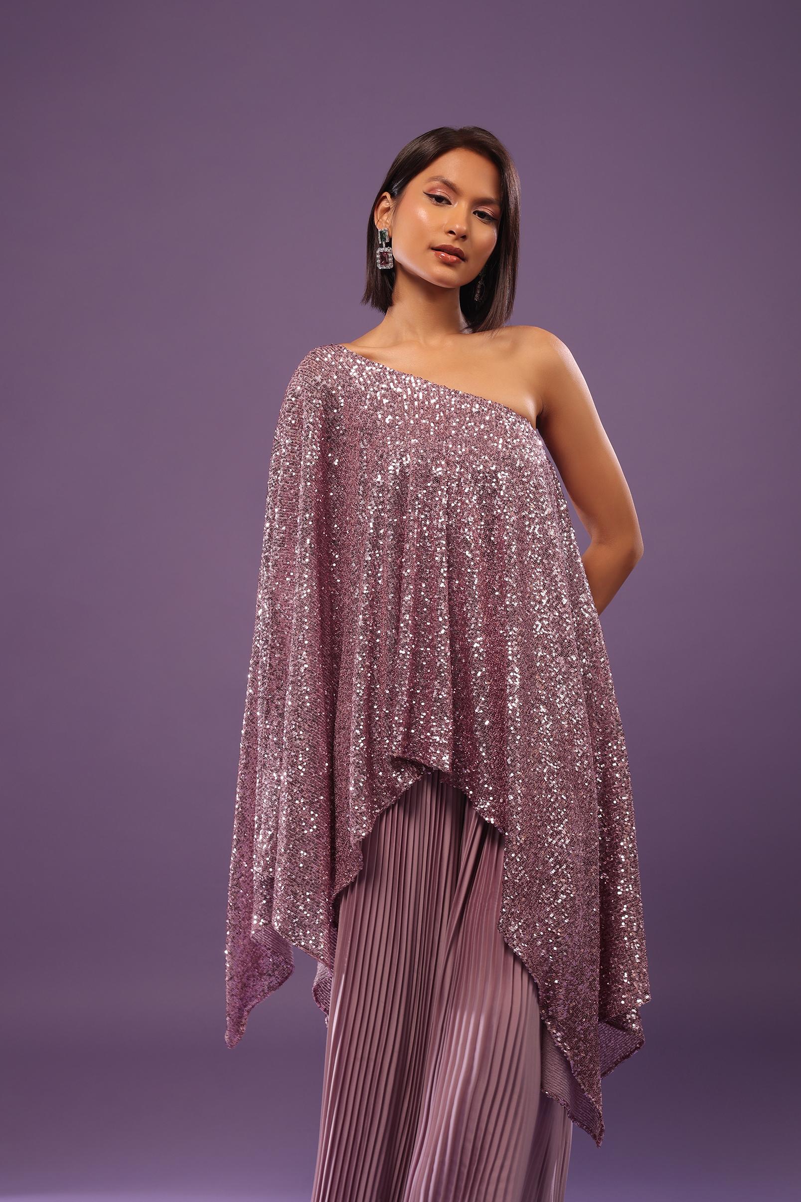 Kalki Fashion,SG135176,Lilac Purple Palazzo Top Set In Sequins And Pleated Satin