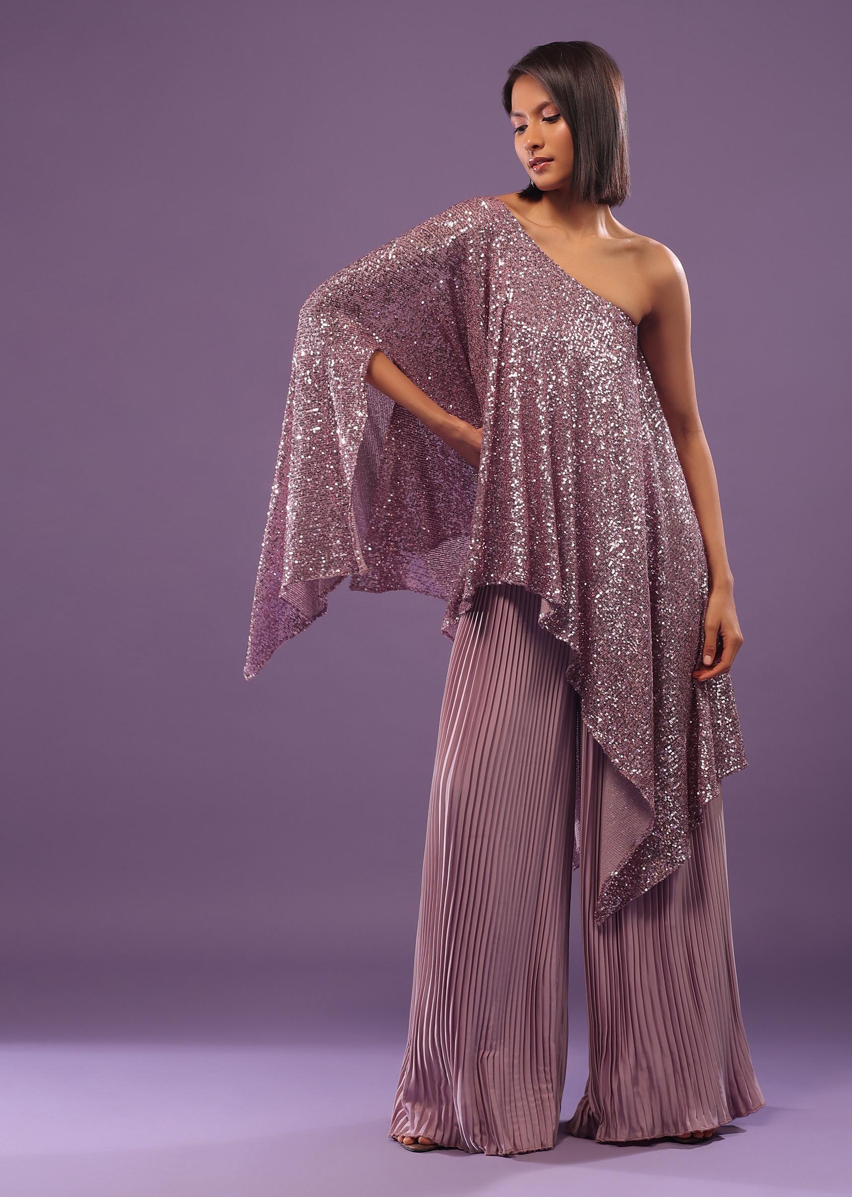 Kalki Fashion,SG135176,Lilac Purple Palazzo Top Set In Sequins And Pleated Satin