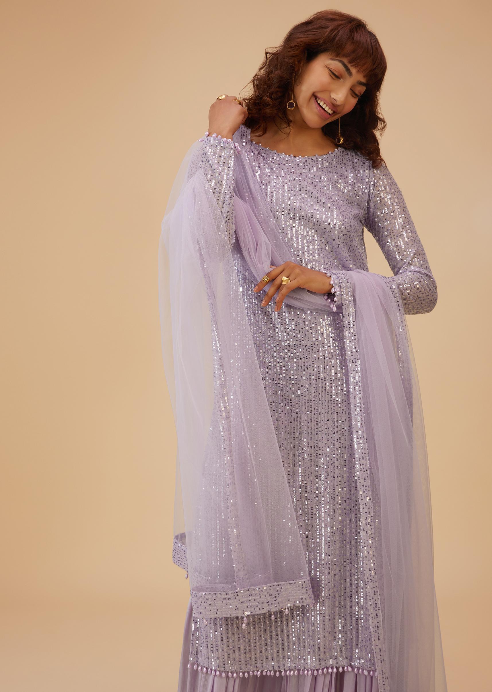 Kalki Fashion,SG117882,Lilac Purple Sequin Kurta Set