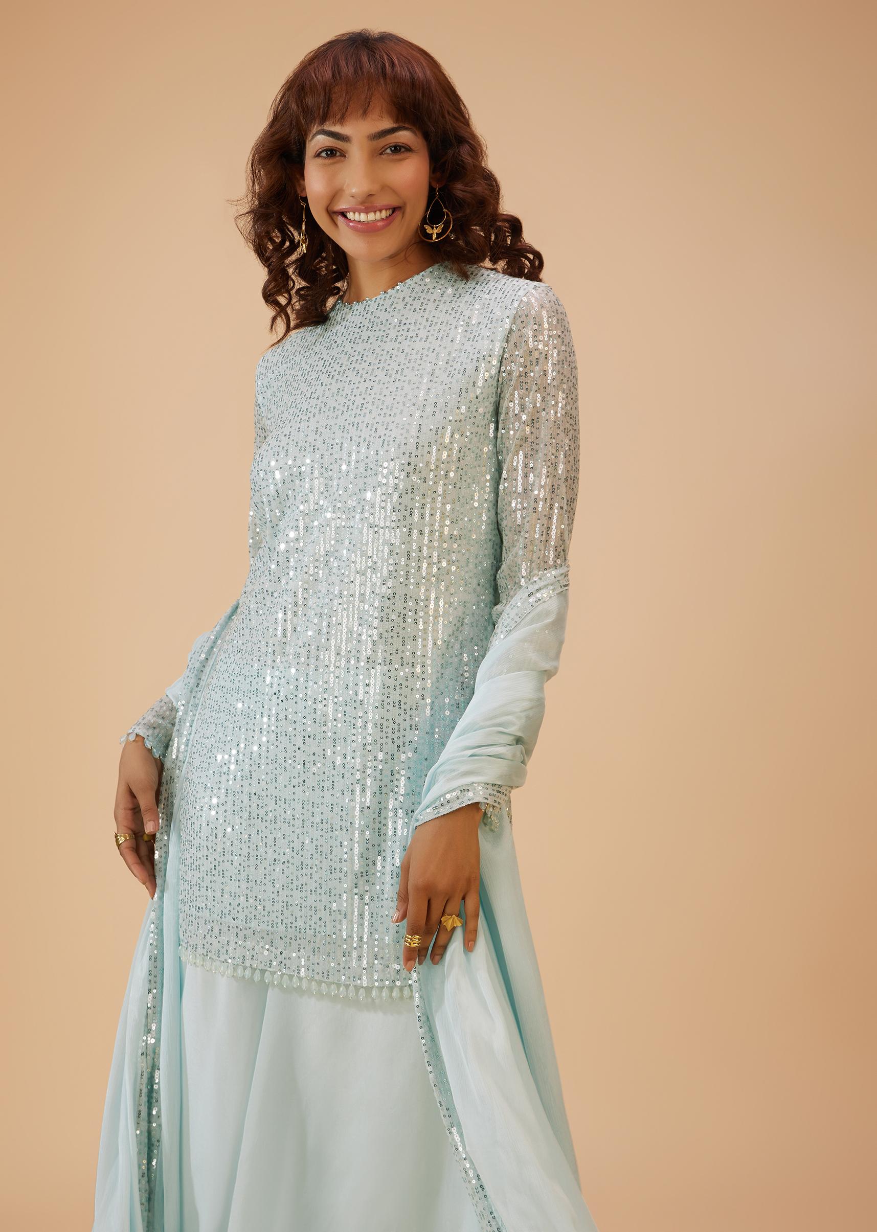 Kalki Fashion,SG117841,Powder Blue Palazzo Suit Set In Sequin