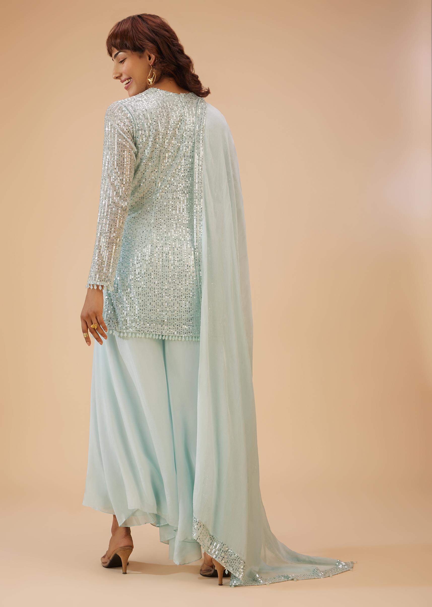 Kalki Fashion,SG117841,Powder Blue Palazzo Suit Set In Sequin