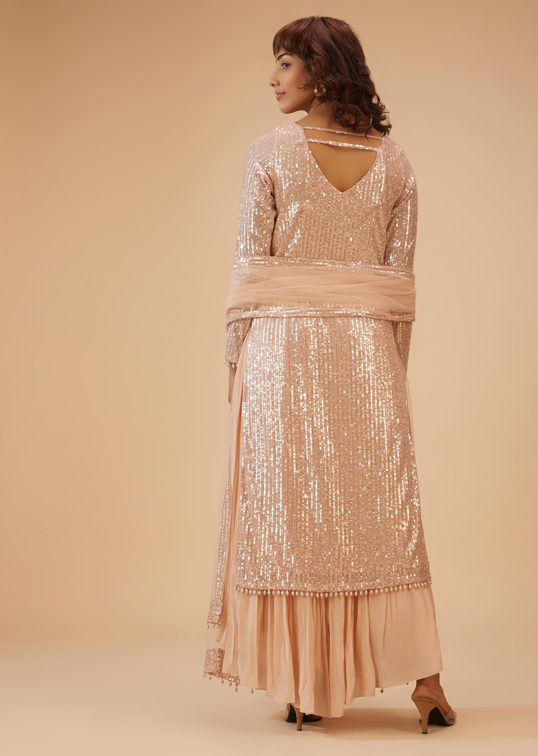 Kalki Fashion,SG117888,Salmon Pink Palazzo Suit In Sequins