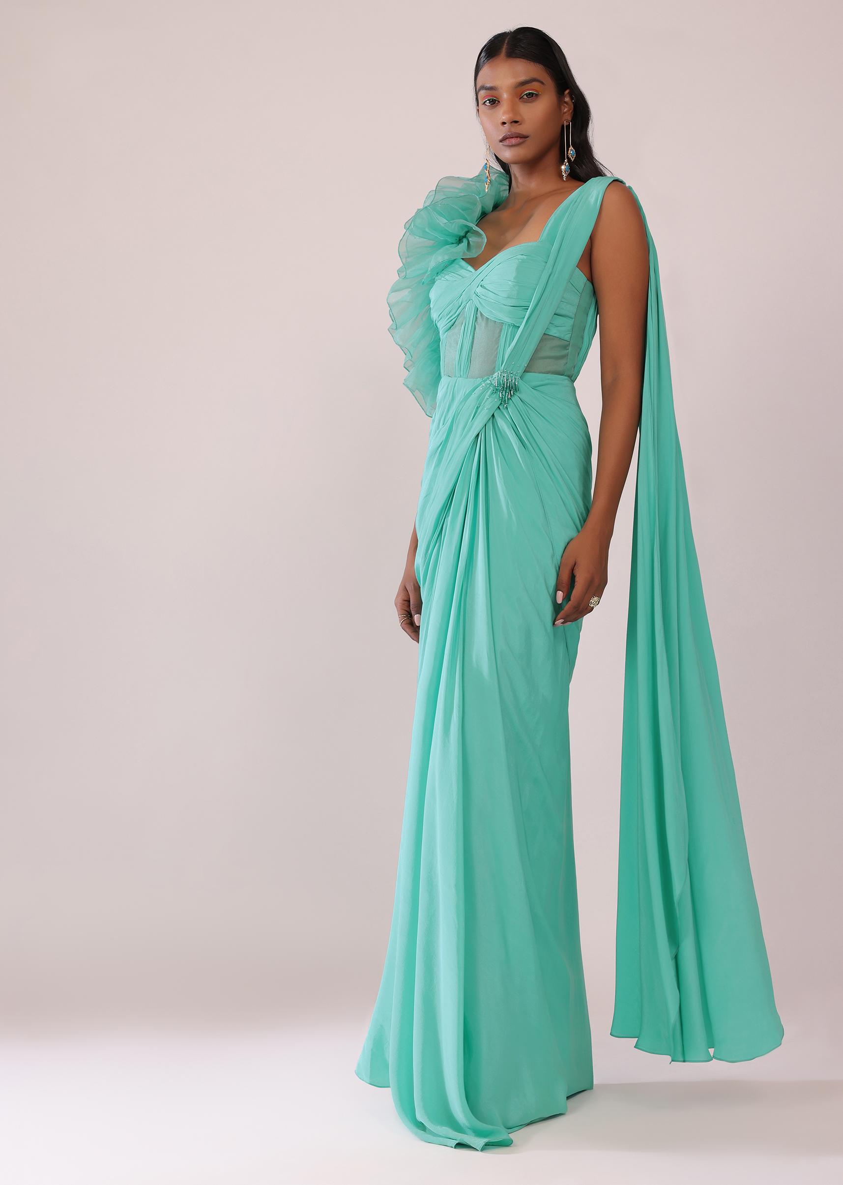 Green saree cheap gown