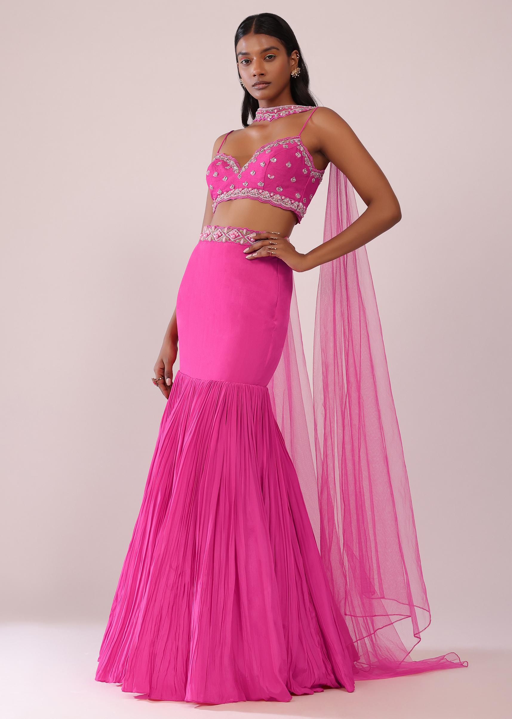 Kalki Fashion,SG147543,Fuschia Pink Lehenga And Blouse Set In Crepe With Cutdana Handwork