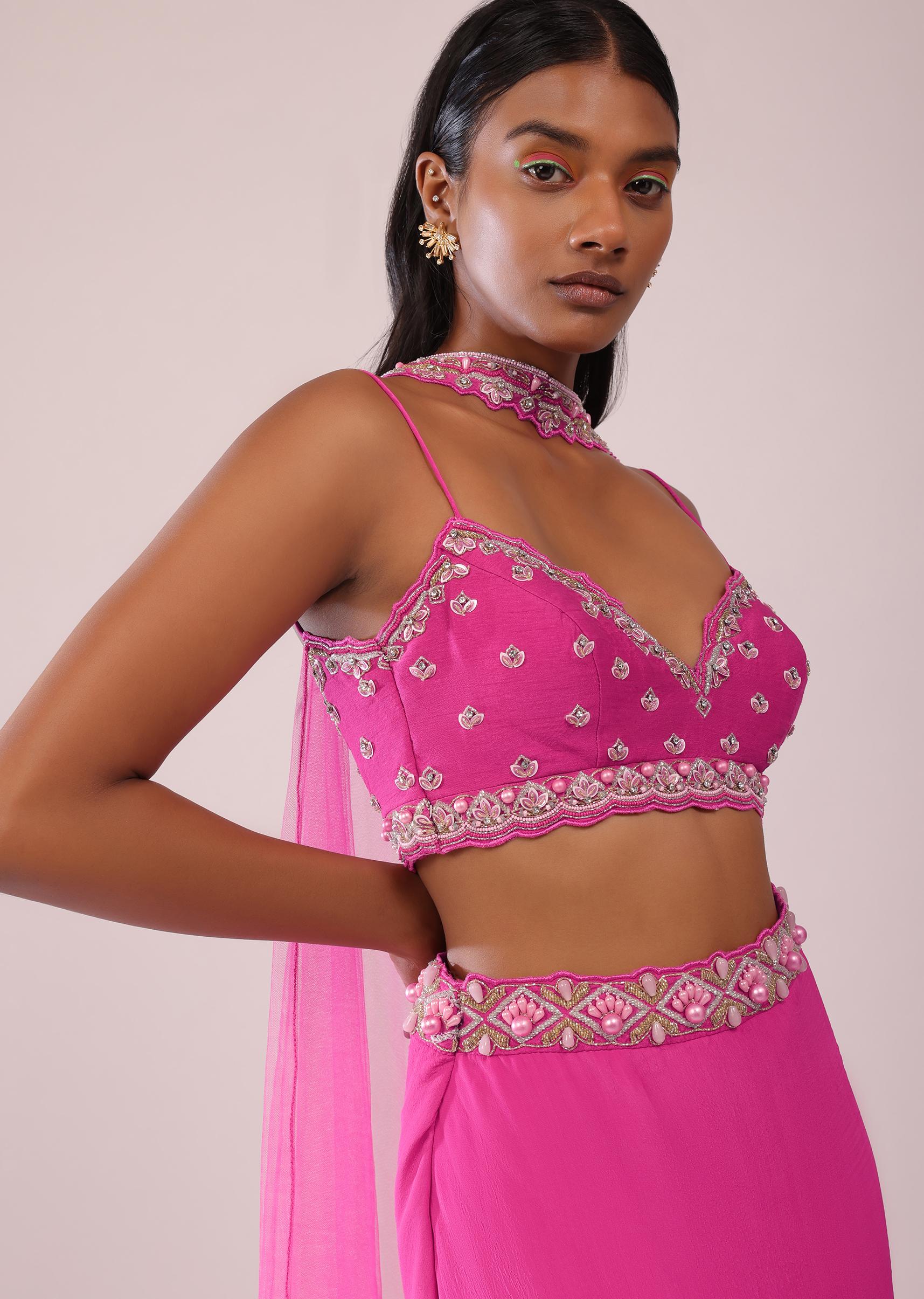 Kalki Fashion,SG147543,Fuschia Pink Lehenga And Blouse Set In Crepe With Cutdana Handwork