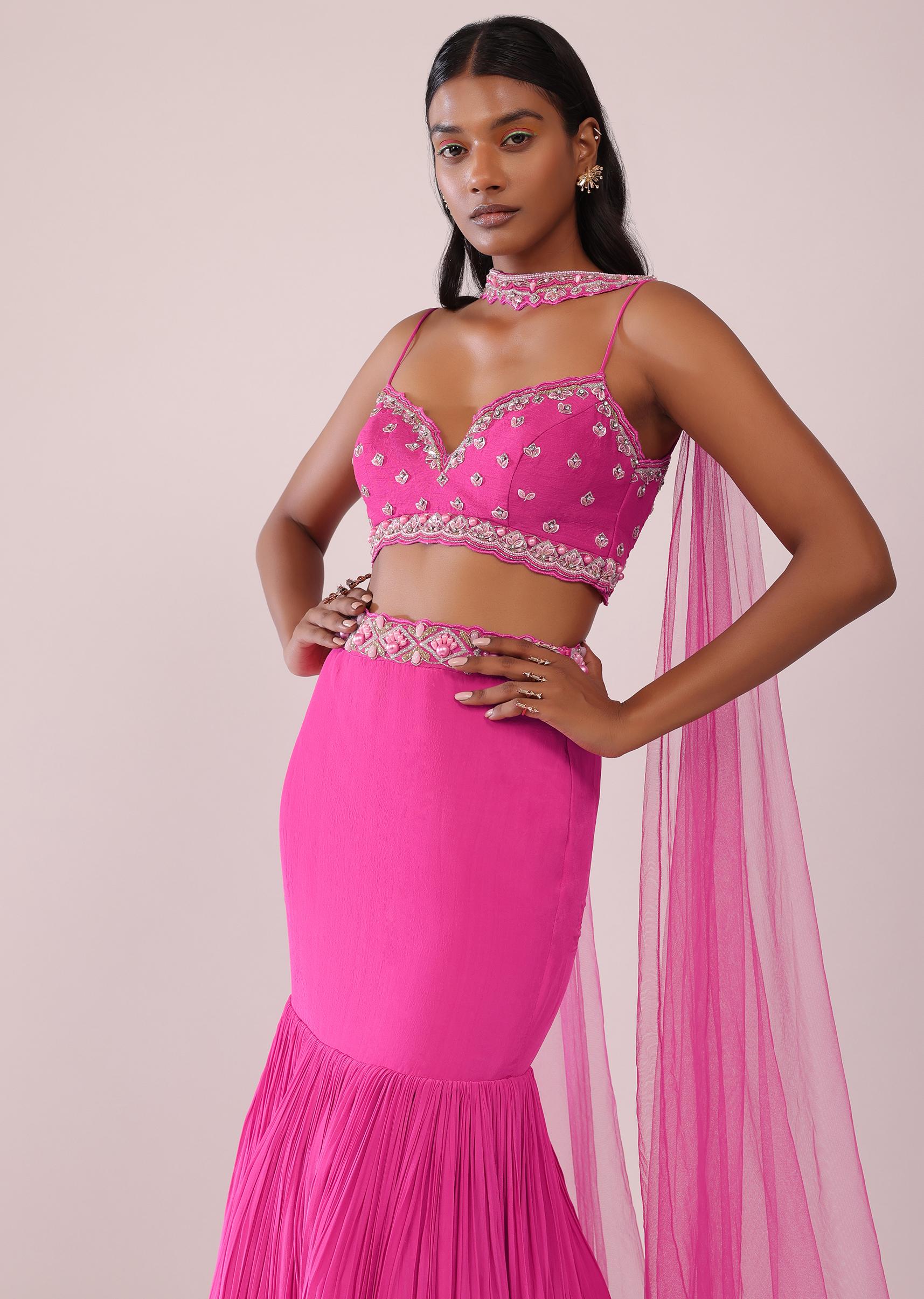 Kalki Fashion,SG147543,Fuschia Pink Lehenga And Blouse Set In Crepe With Cutdana Handwork