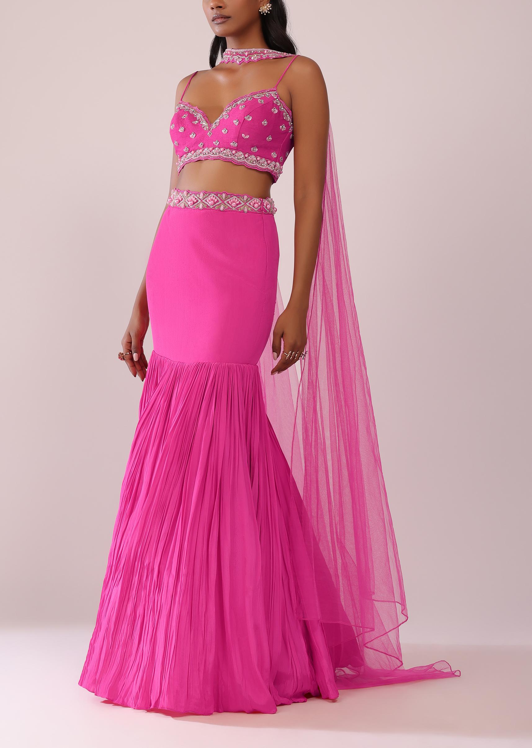 Kalki Fashion,SG147543,Fuschia Pink Lehenga And Blouse Set In Crepe With Cutdana Handwork