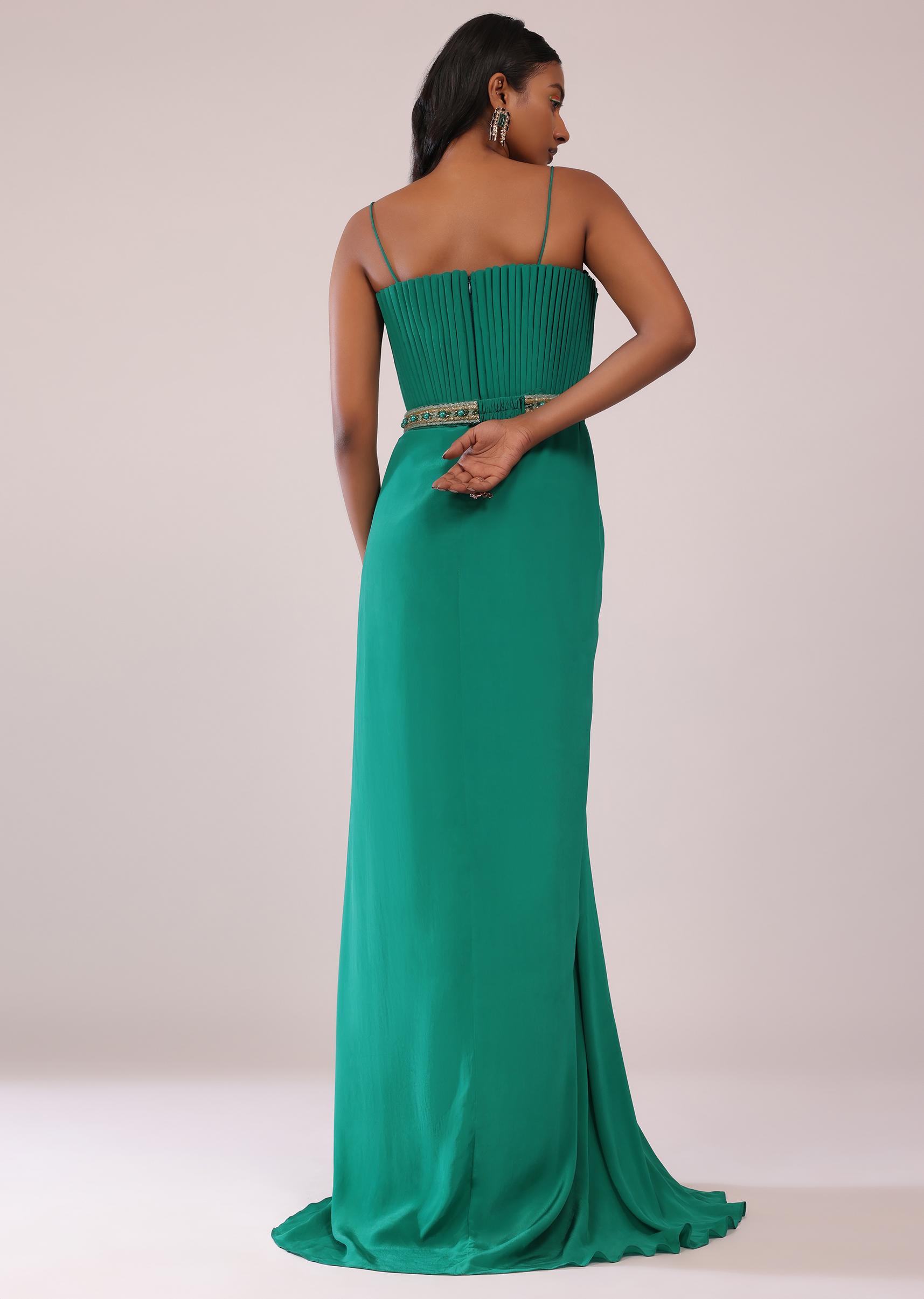 Kalki Fashion,SG151388,Jade Green Crepe Gown Adorned With Moti And Beads