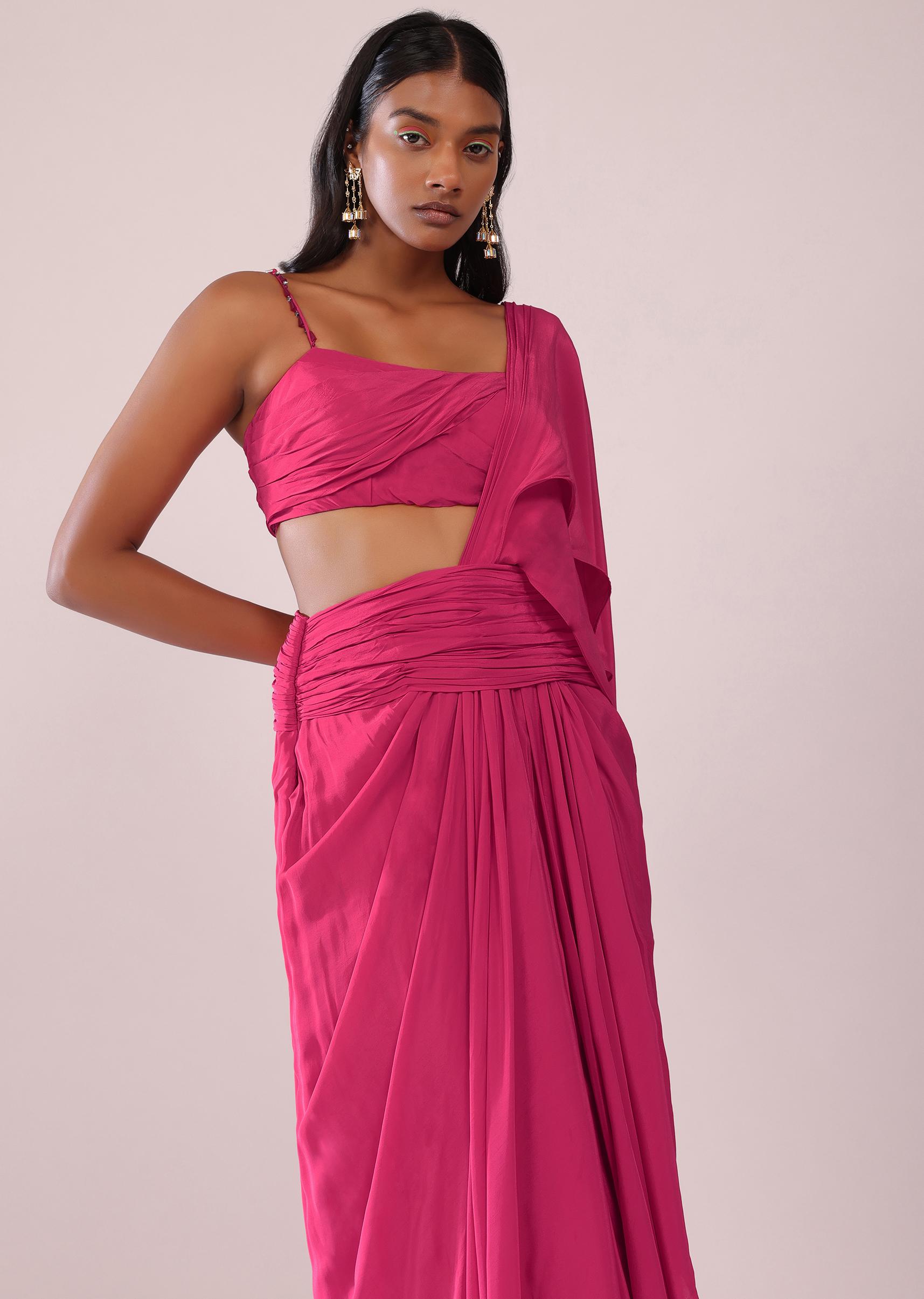 Kalki Fashion,SG147490,Rani Pink Indo-Western Drape Saree And Blouse Crepe