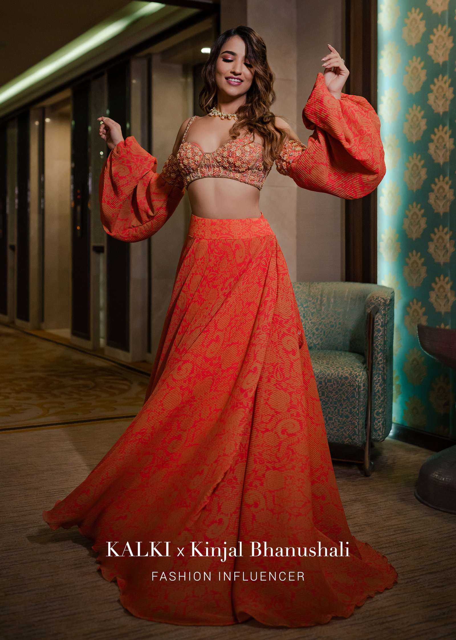 Kinjal Bhanushali Vaunting Rose Red Printed Lehenga With Embroidered Blouse