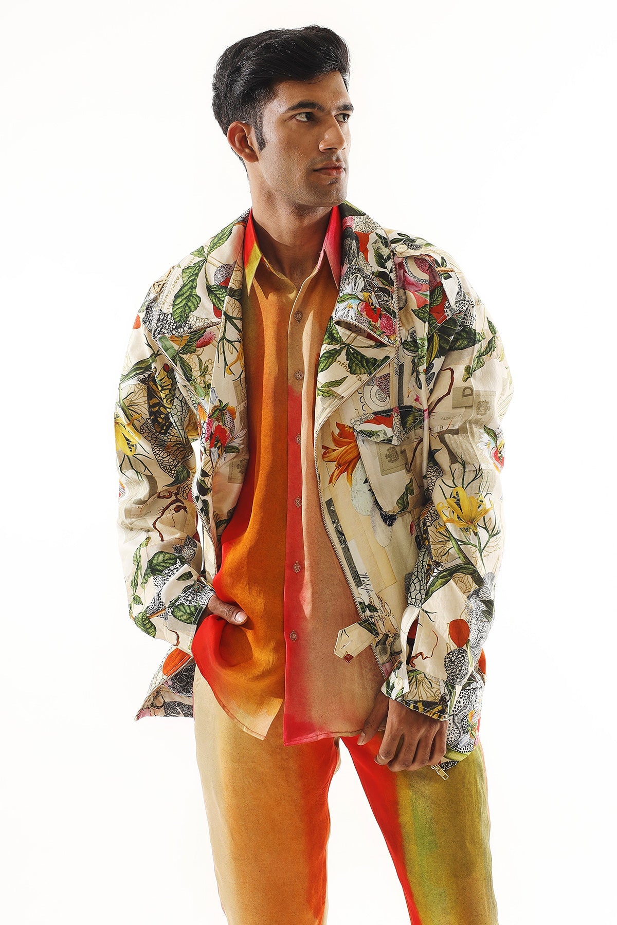 Printed Jacket With Shirt-Pant Set