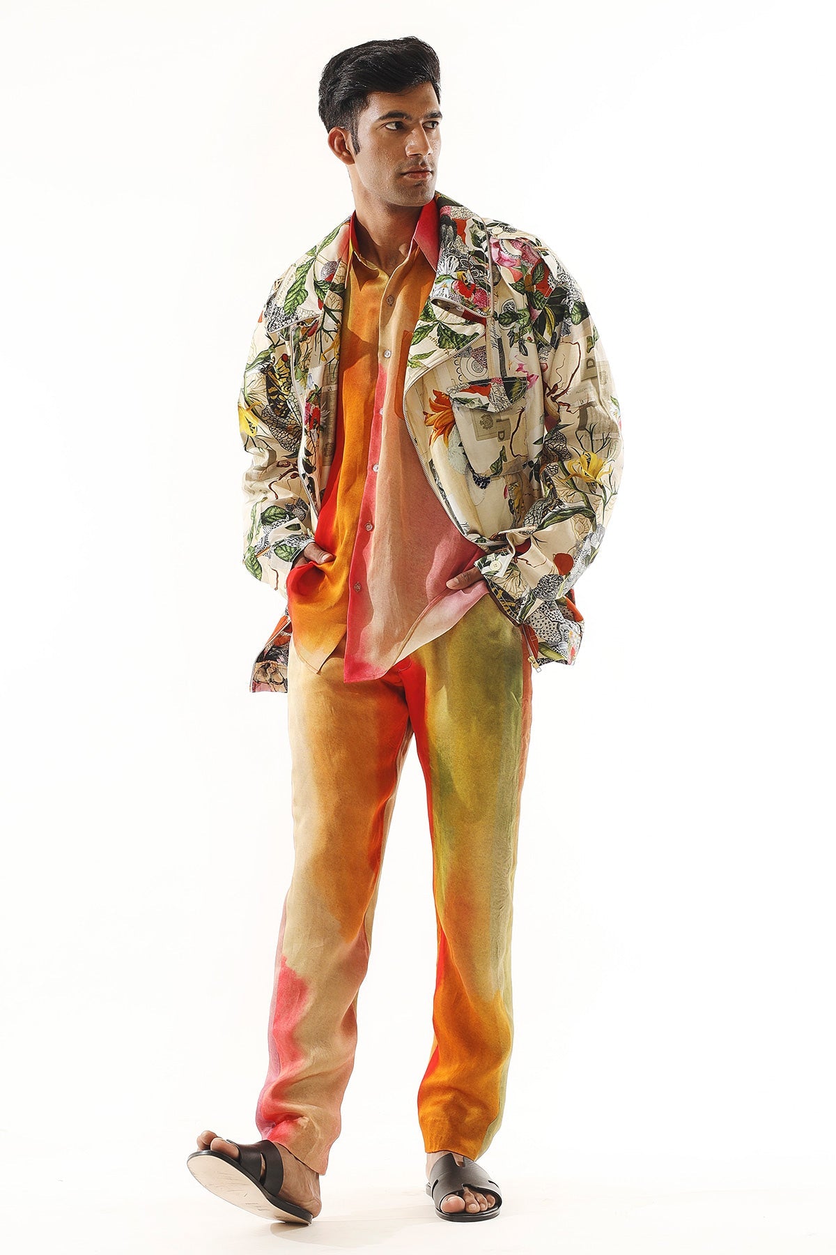 Printed Jacket With Shirt-Pant Set