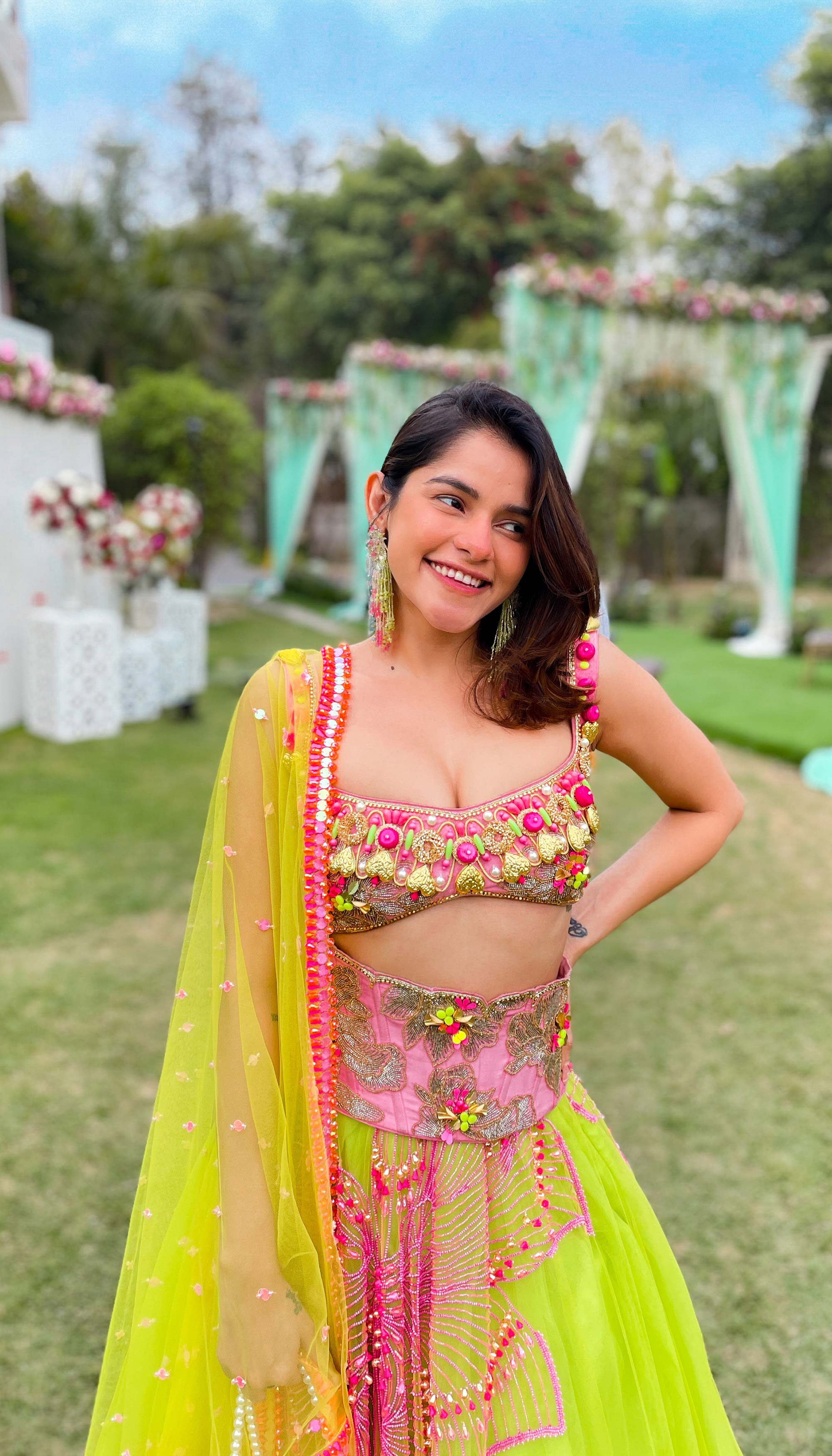 Meghna Kaur - Lime Embellished Lehenga Set