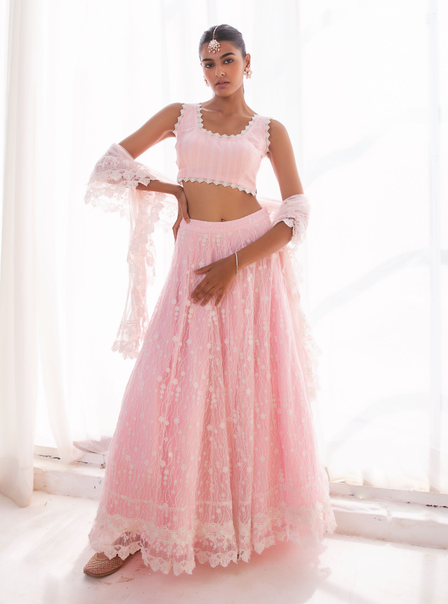 Mulmul Kasauli Pink Net Lehenga