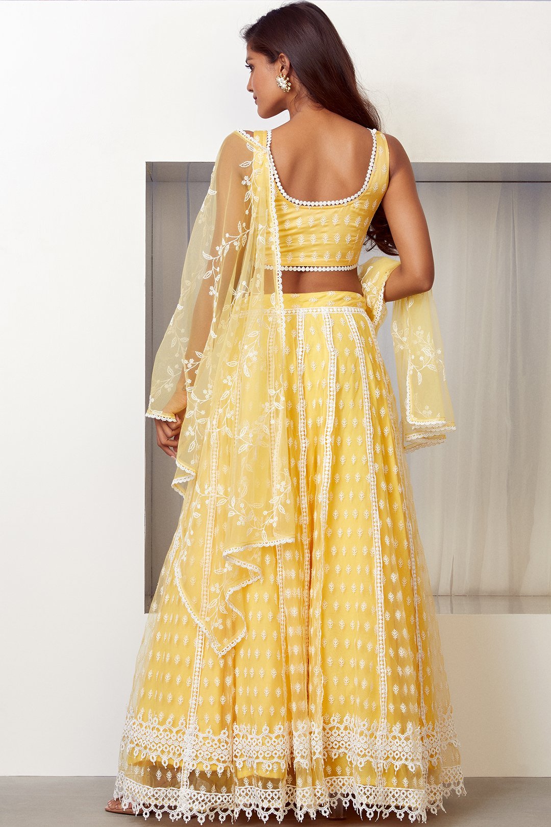 Mulmul Vista Net Yellow Lehenga