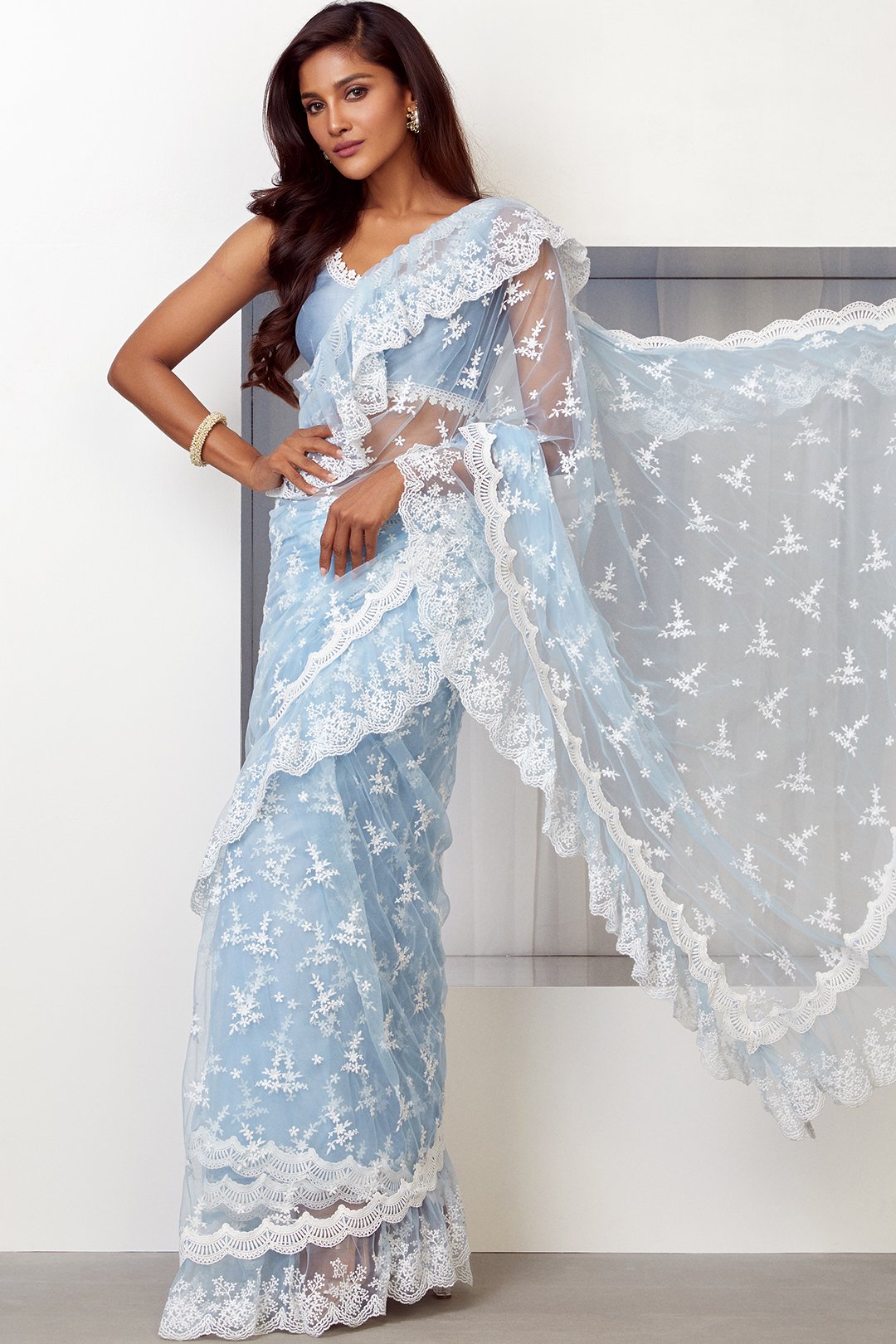 Mulmul Glamour Net Blue Saree