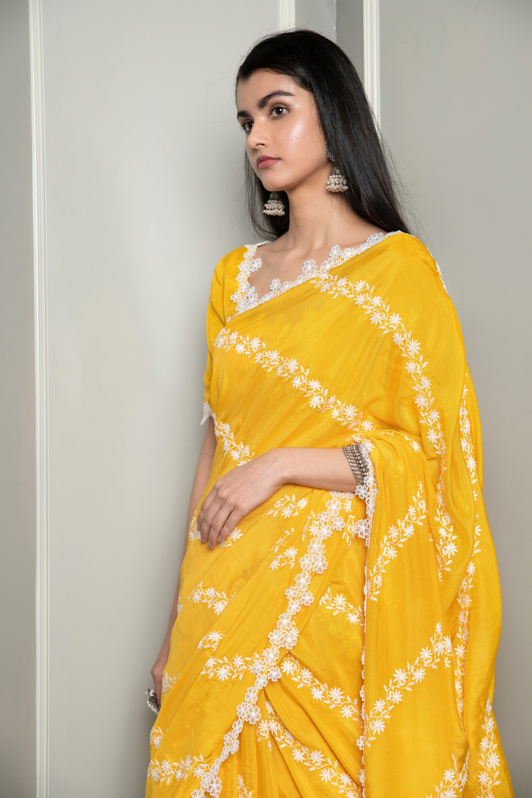 Mulmul Japanese Silk Keya Yellow Saree