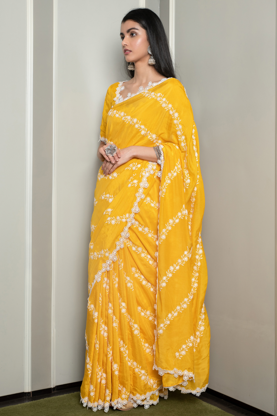 Mulmul Japanese Silk Keya Yellow Saree