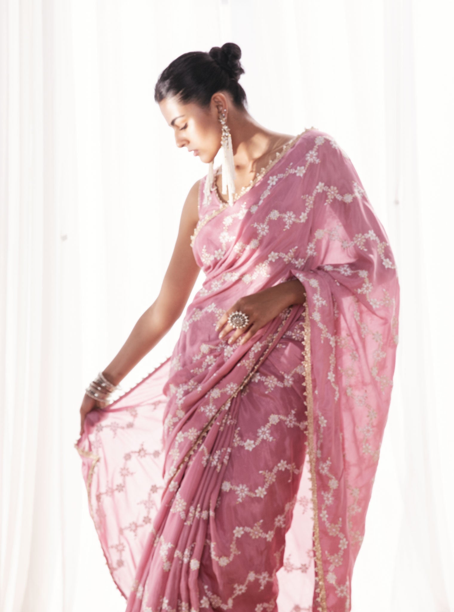 Mulmul Japanese Silk Pelling Mauve Saree