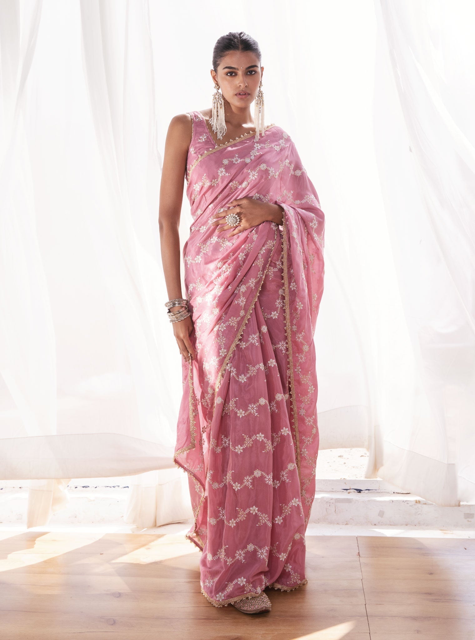 Mulmul Japanese Silk Pelling Mauve Saree