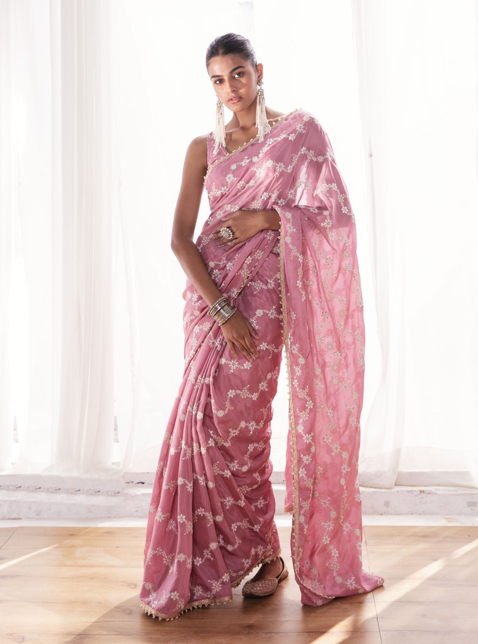 Mulmul Japanese Silk Pelling Mauve Saree