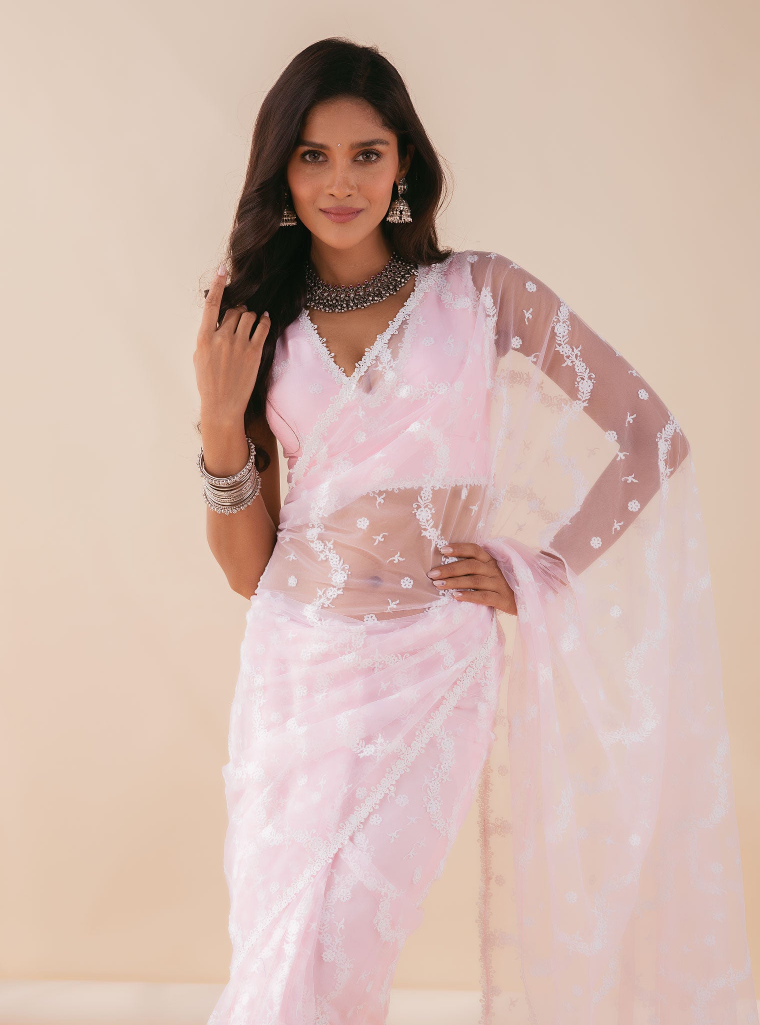 Mulmul Net Kolli Pink Saree