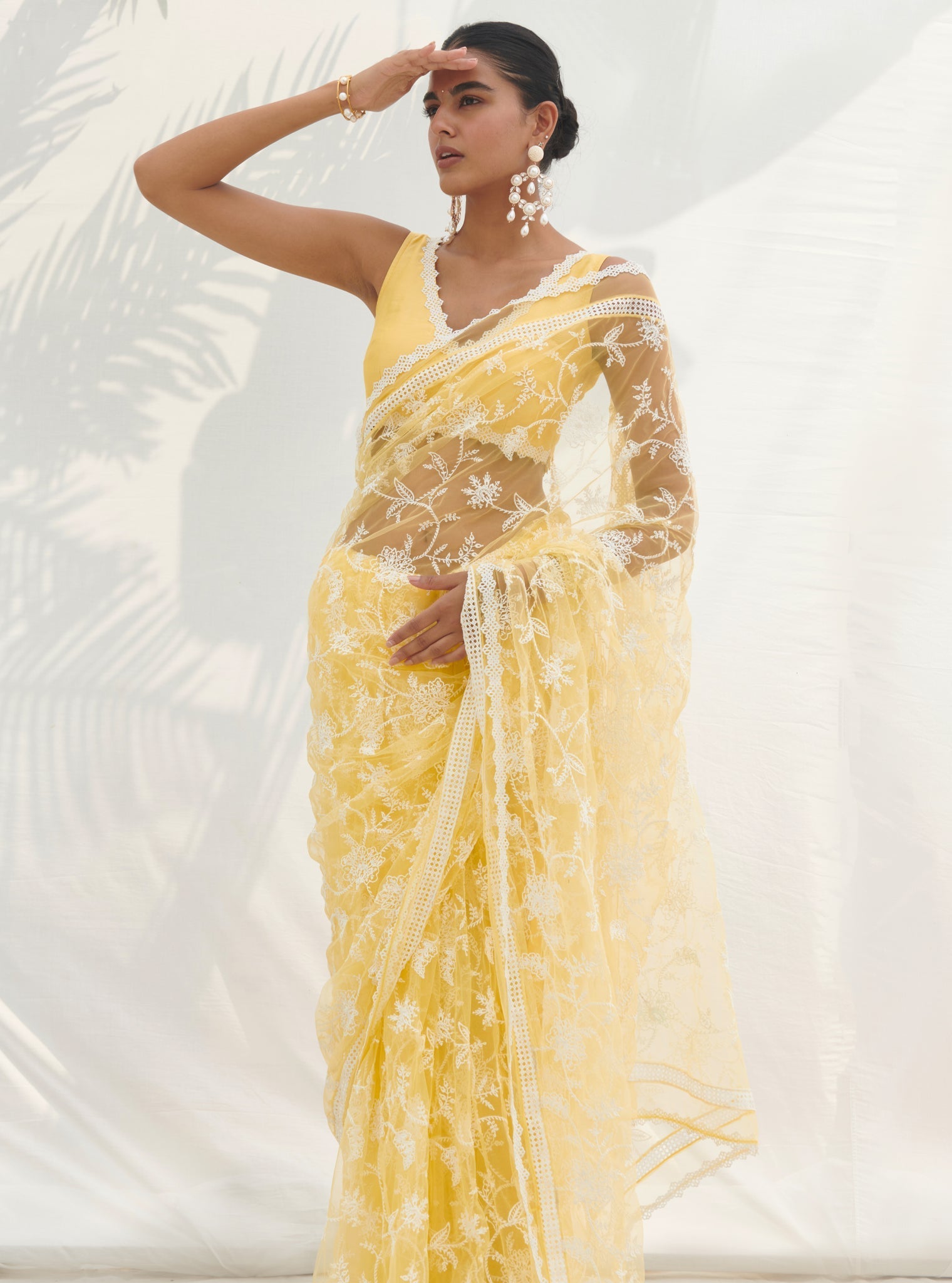 Mulmul Net Shivoli Yellow Saree