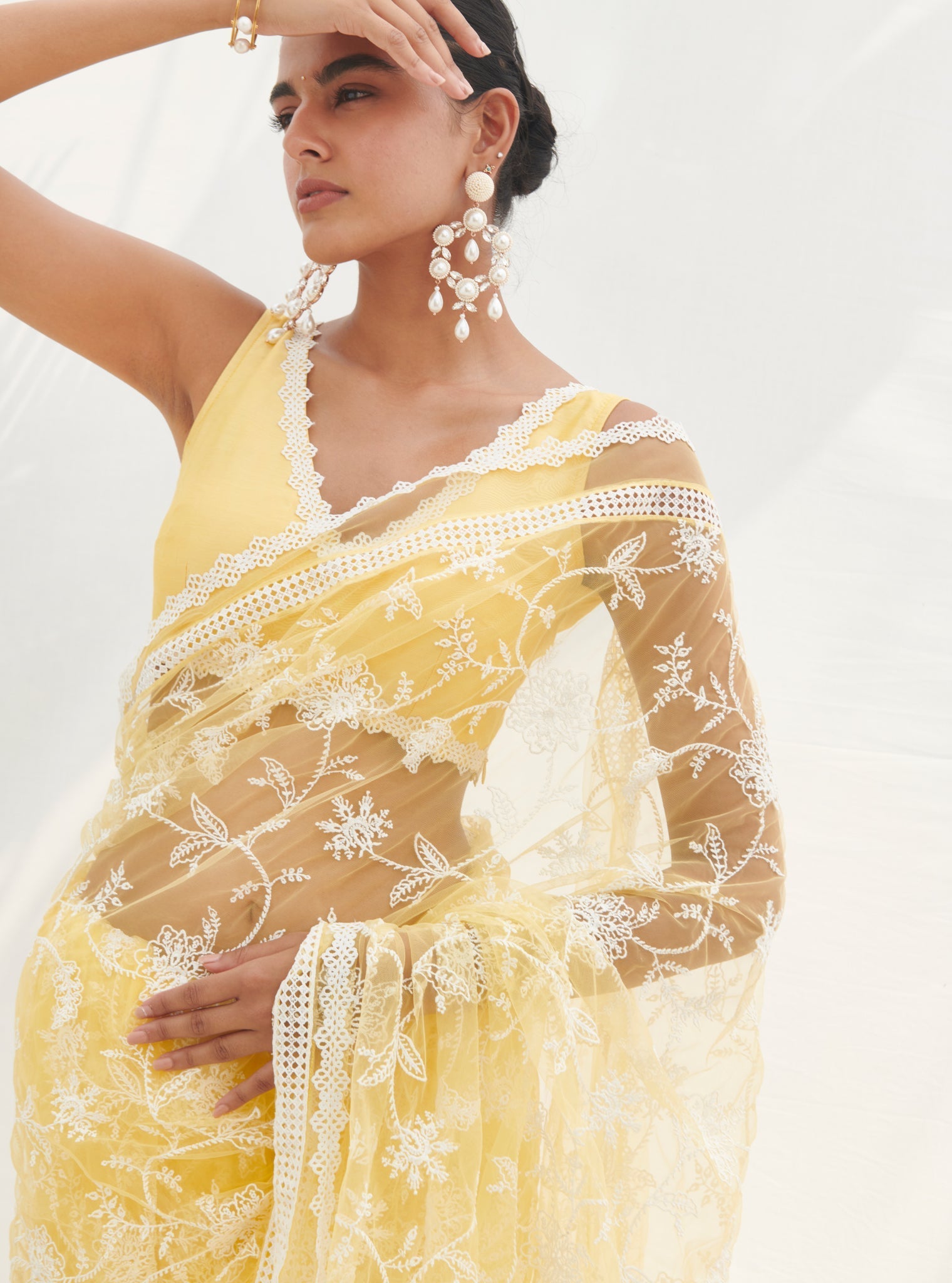 Mulmul Net Shivoli Yellow Saree