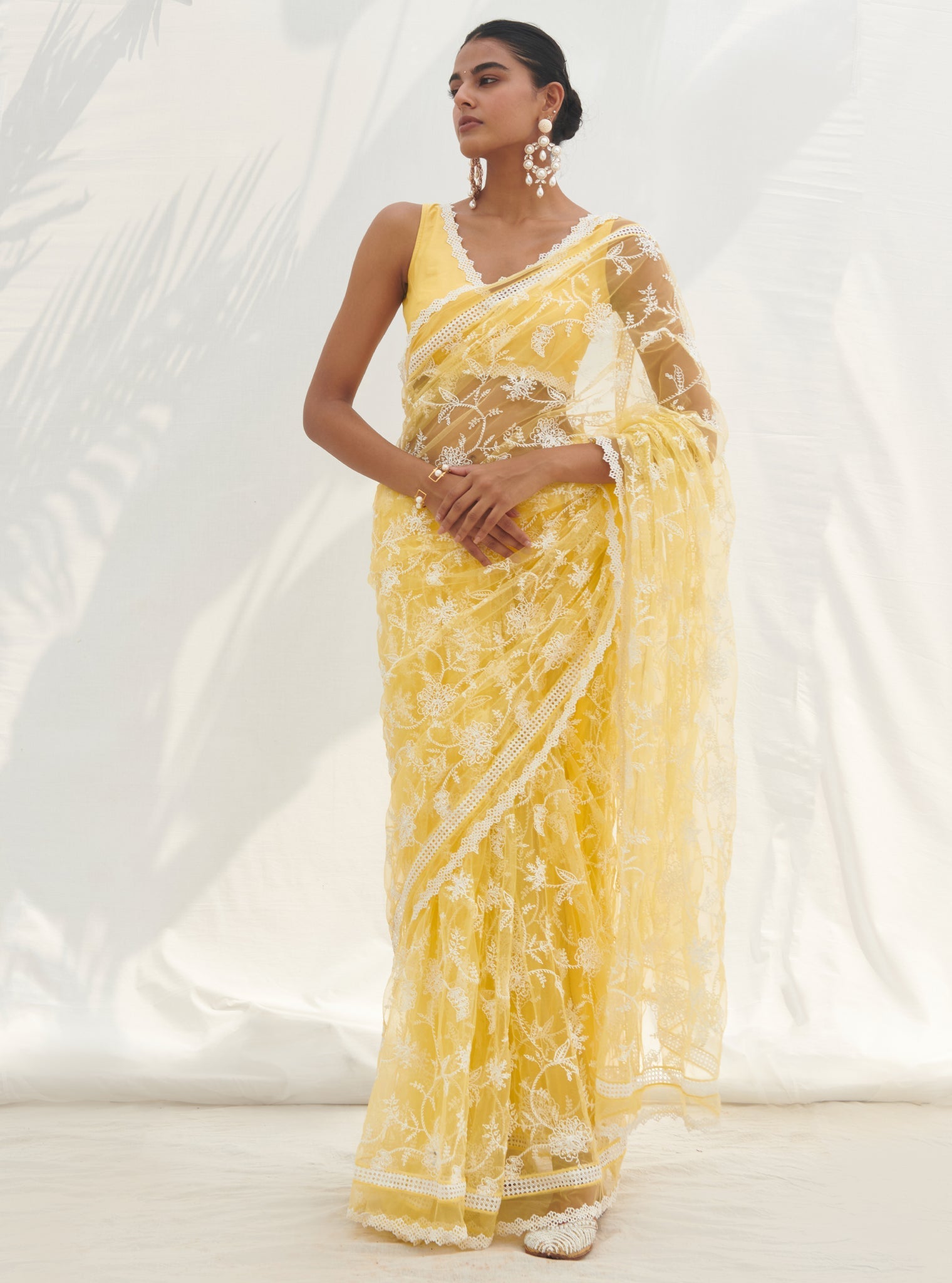 Mulmul Net Shivoli Yellow Saree