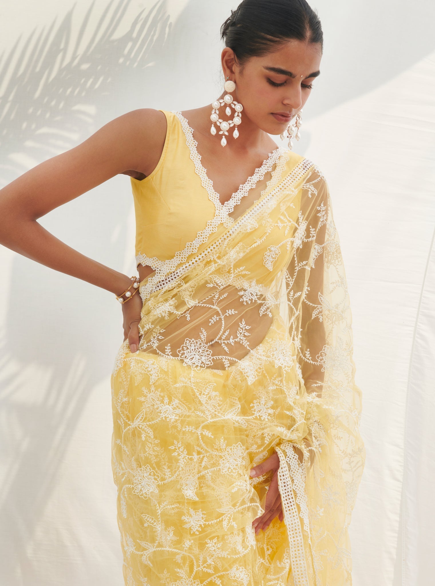 Mulmul Net Shivoli Yellow Saree