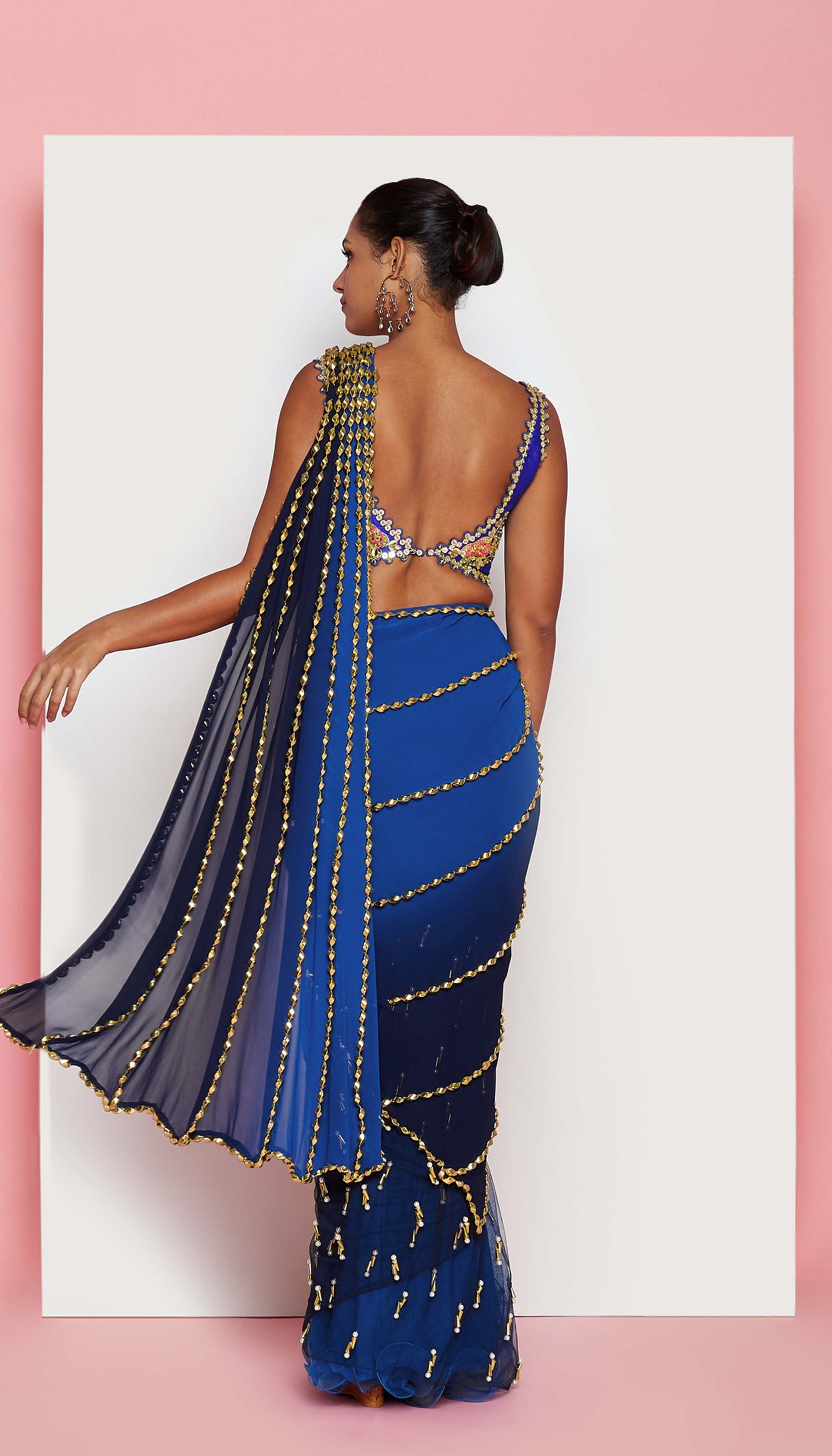 Rock N Rolla - Electric Blue Embellished Pre-Stiched Saree Set