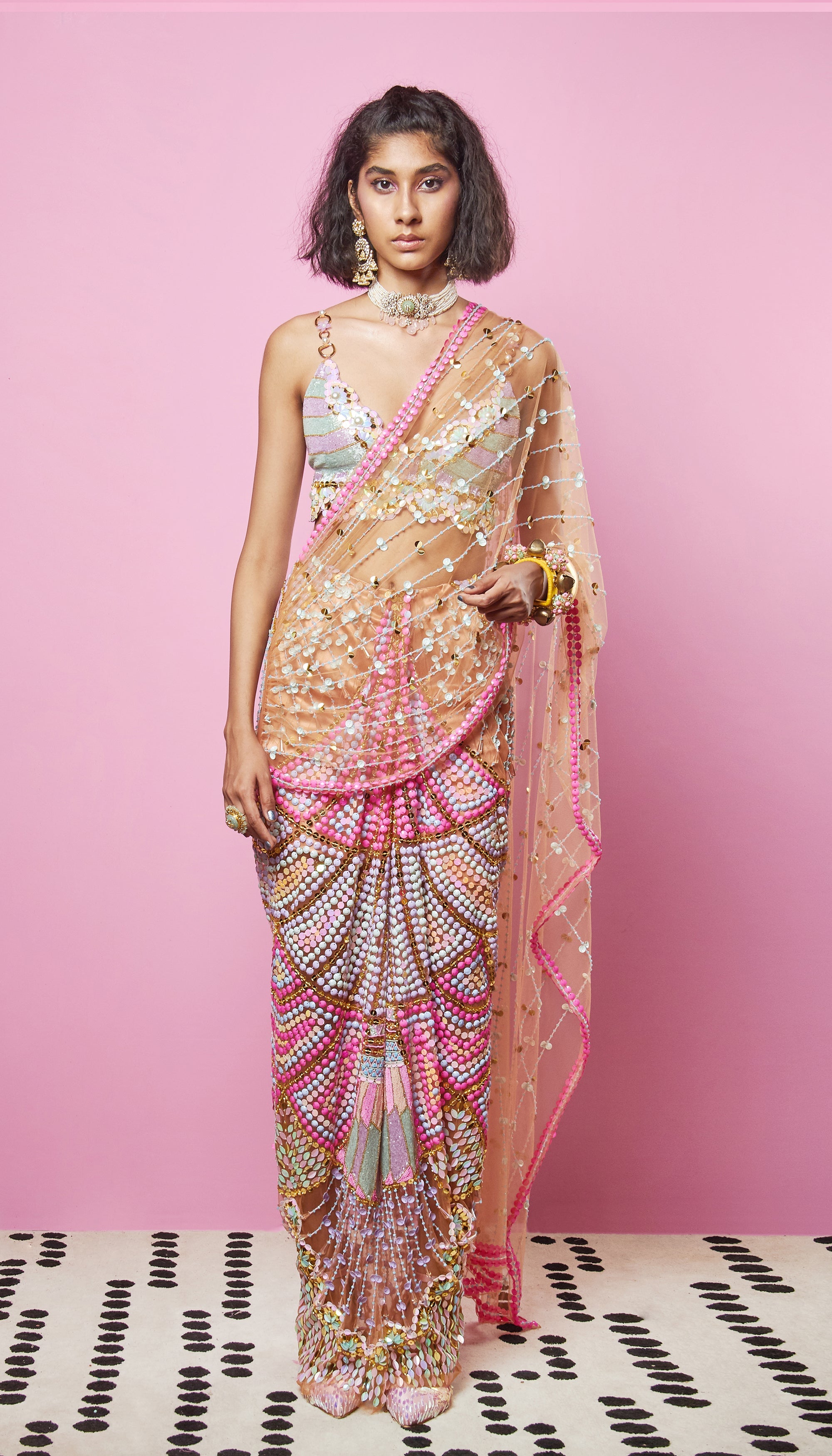 The It Girl - Biscuit Nude Embellished Saree Set