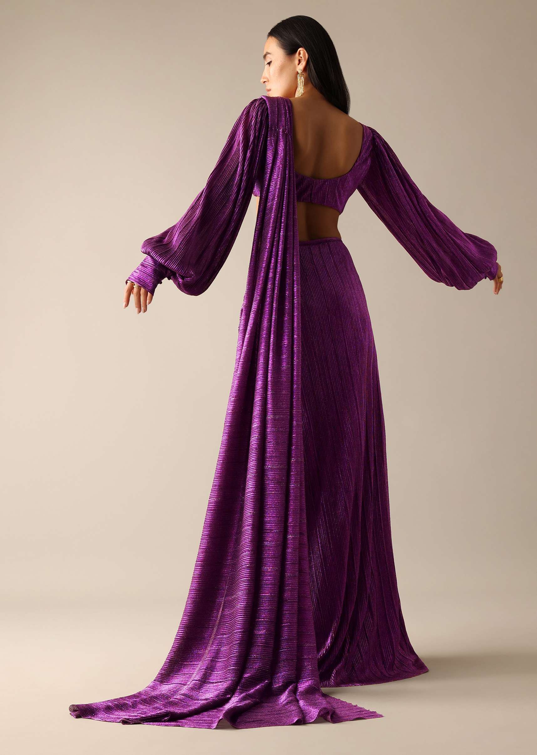 Purple Shimmer Pre-Draped Saree Gown