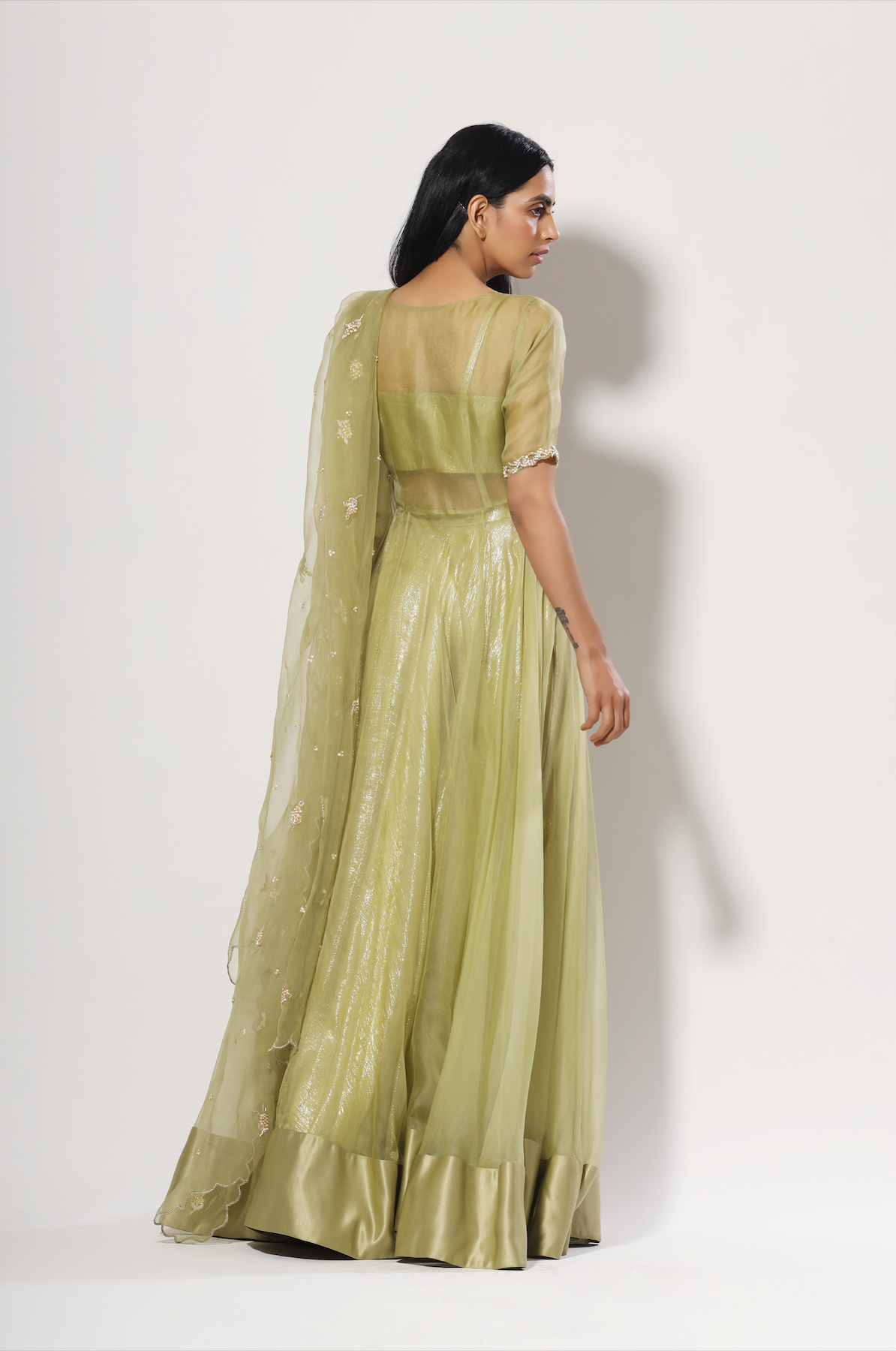 Sage Organza Golden Embelished Angrakha Set