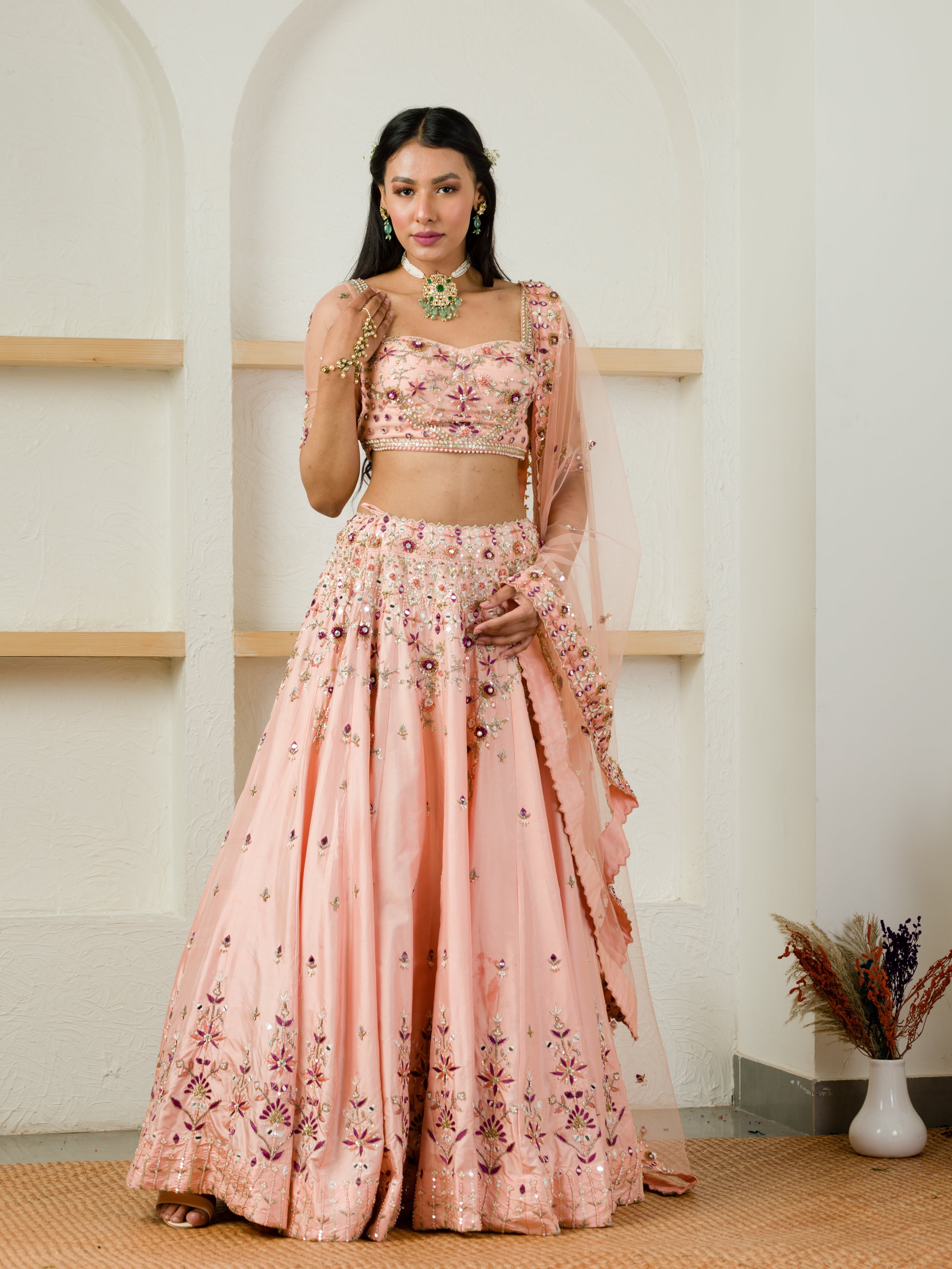 Soft Pink Blouse And Lehenga Set