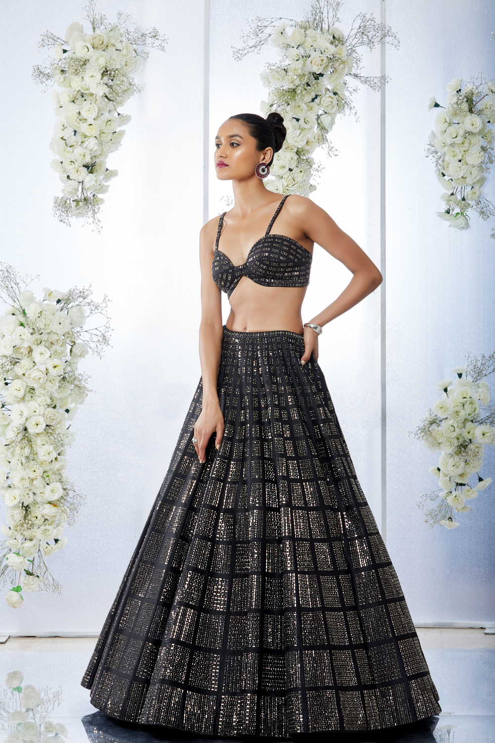 Kriti Sanon In Black Brick Crystal Lehenga Set