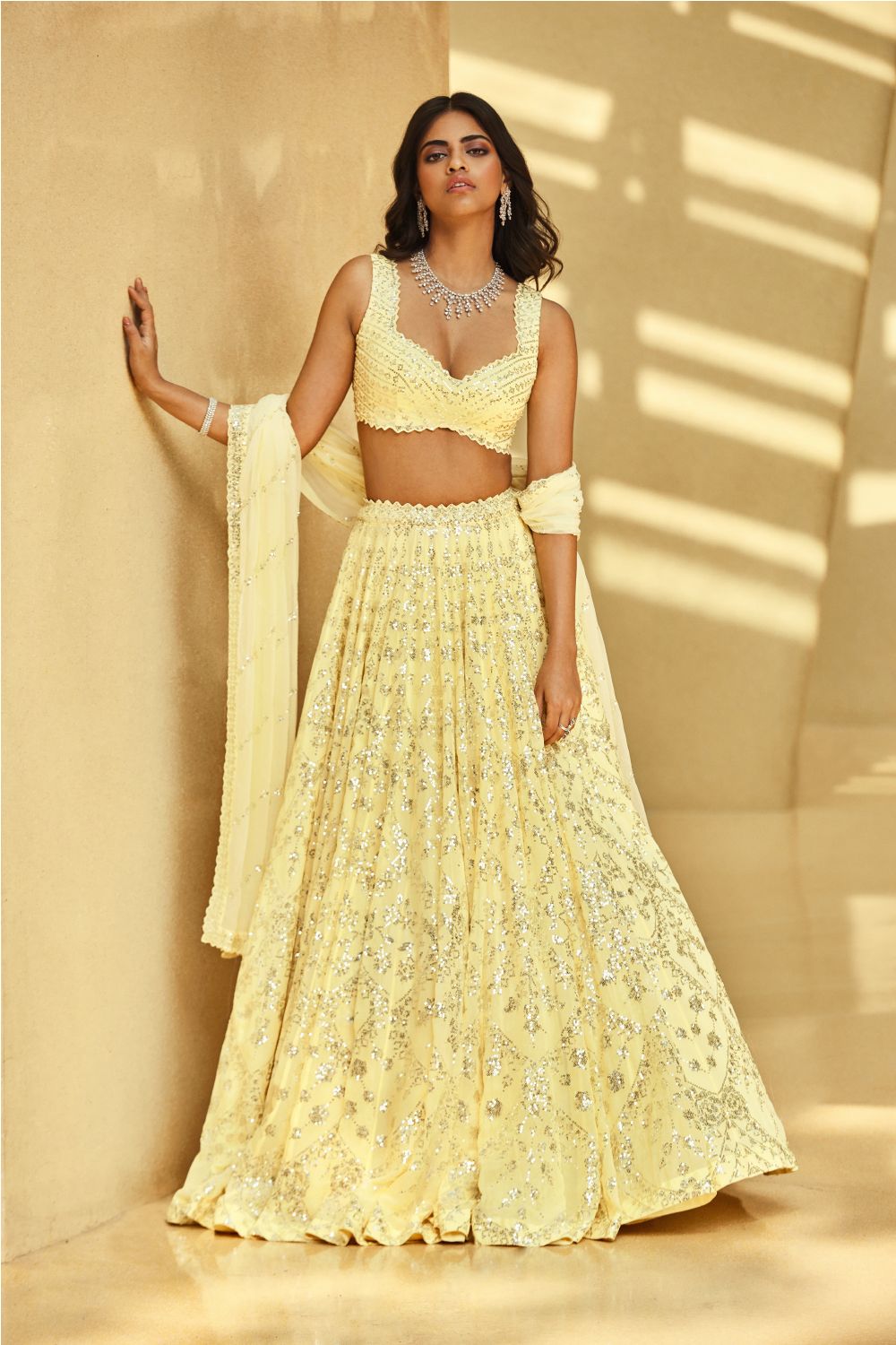 Madhuri Dixit In Yellow Multi-Tiered Lehenga Set