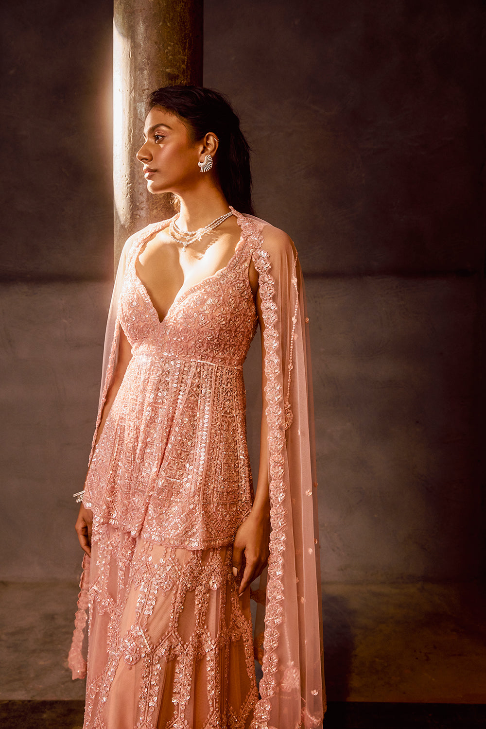 Mrunal Thakur In Rose Pink Sequin Sharara Set