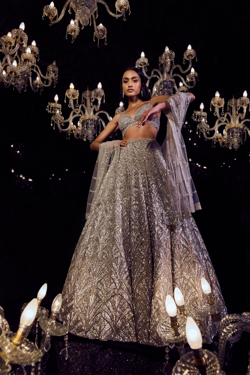 Samiksha Pednekar In Silver Crystal Lehenga Set